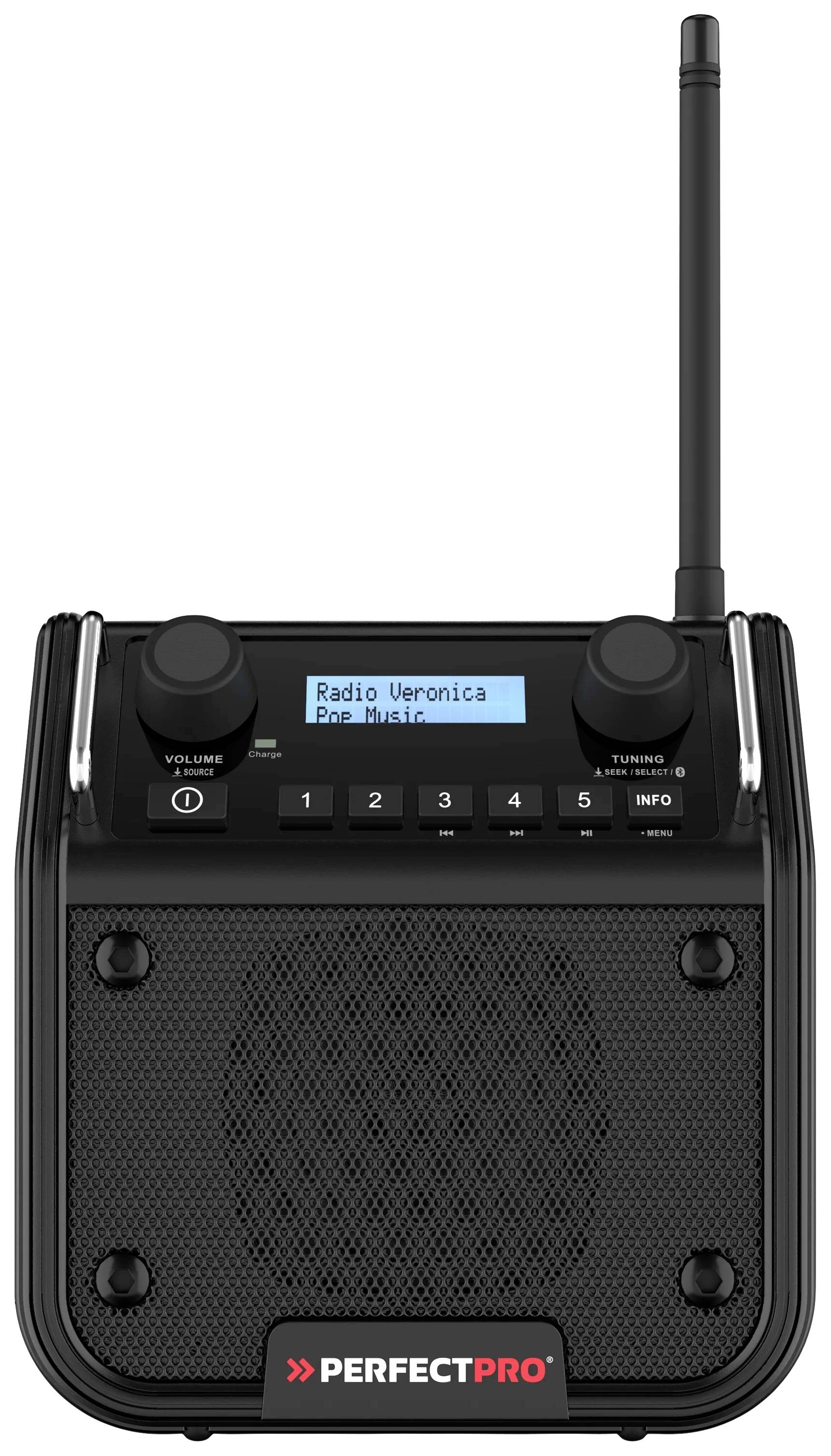 PerfectPro DABPRO Baustellenradio DAB+, UKW AUX, Bluetooth® stoßfest, spritzwassergeschützt, staub