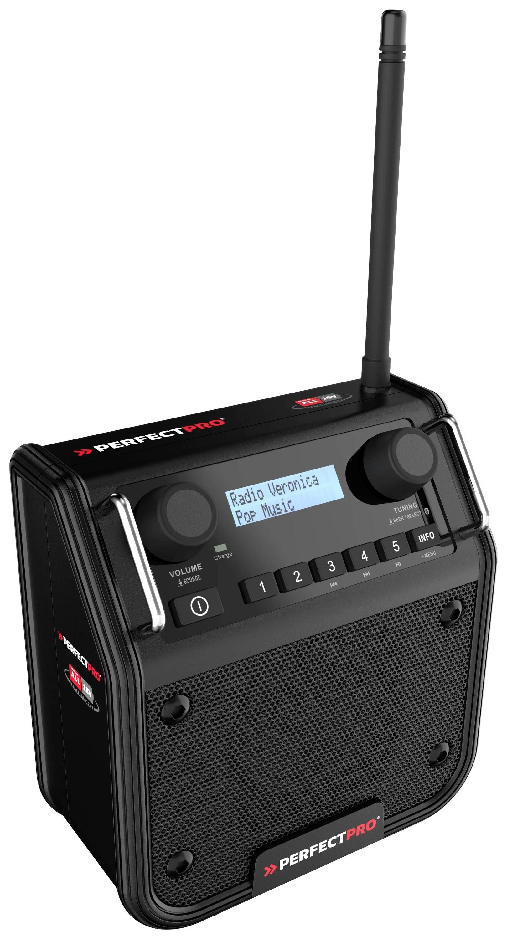 PerfectPro DABPRO Baustellenradio DAB+, UKW AUX, Bluetooth® stoßfest, spritzwassergeschützt, staubdicht Schwarz