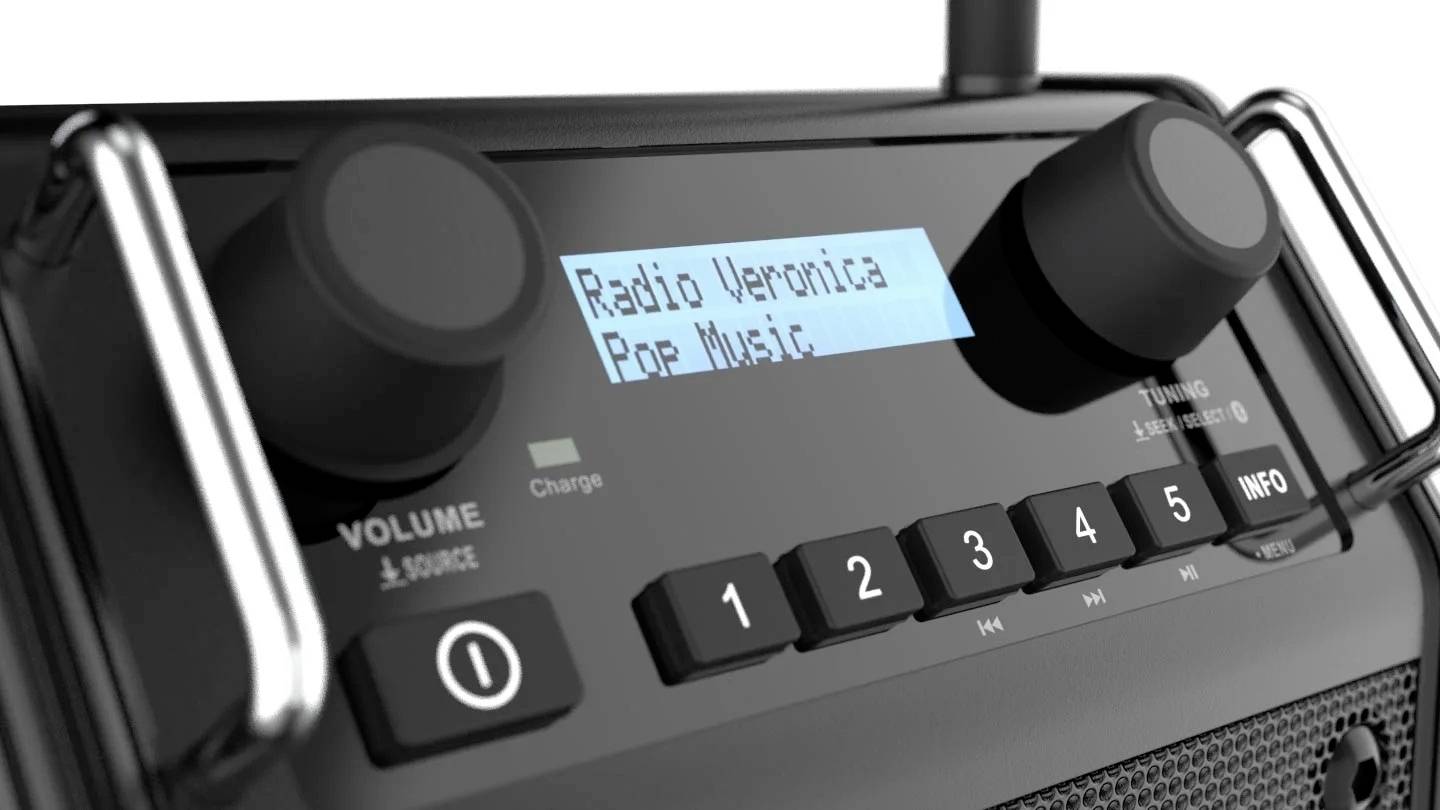 PerfectPro DABPRO Baustellenradio DAB+, UKW AUX, Bluetooth® stoßfest, spritzwassergeschützt, staubdicht Schwarz