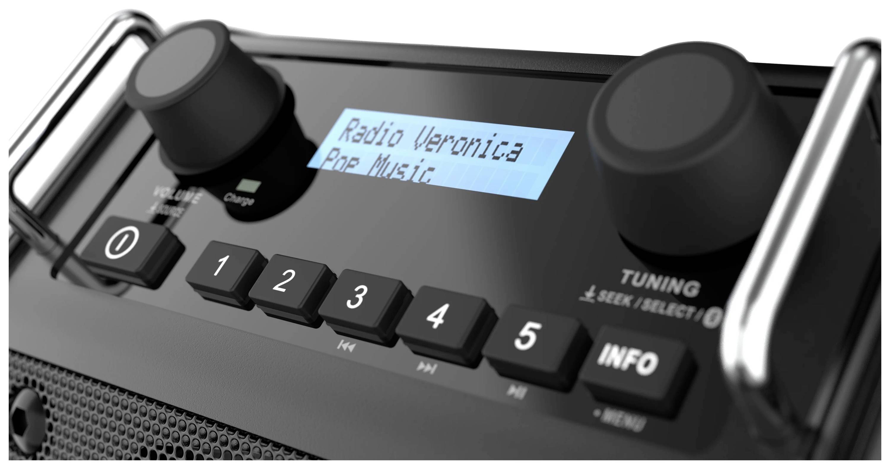 PerfectPro DABPRO Baustellenradio DAB+, UKW AUX, Bluetooth® stoßfest, spritzwassergeschützt, staubdicht Schwarz