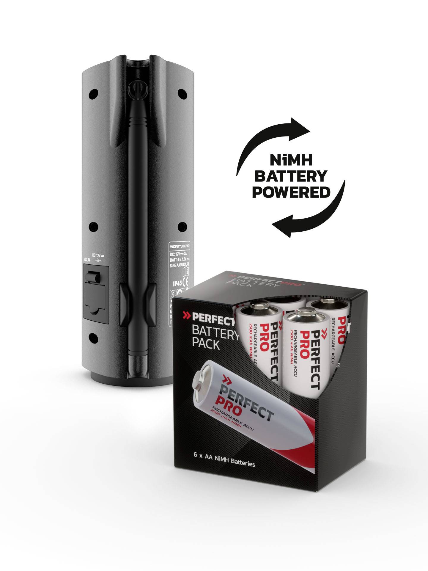 PerfectPro WORKTUBE Baustellenradio DAB+, UKW AUX stoßfest, wiederaufladbar Schwarz