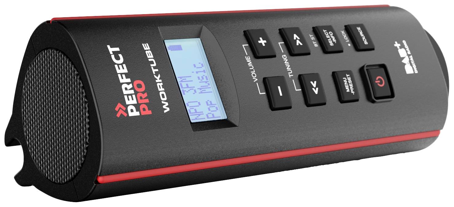 PerfectPro WORKTUBE Baustellenradio DAB+, UKW AUX stoßfest, wiederaufladbar Schwarz