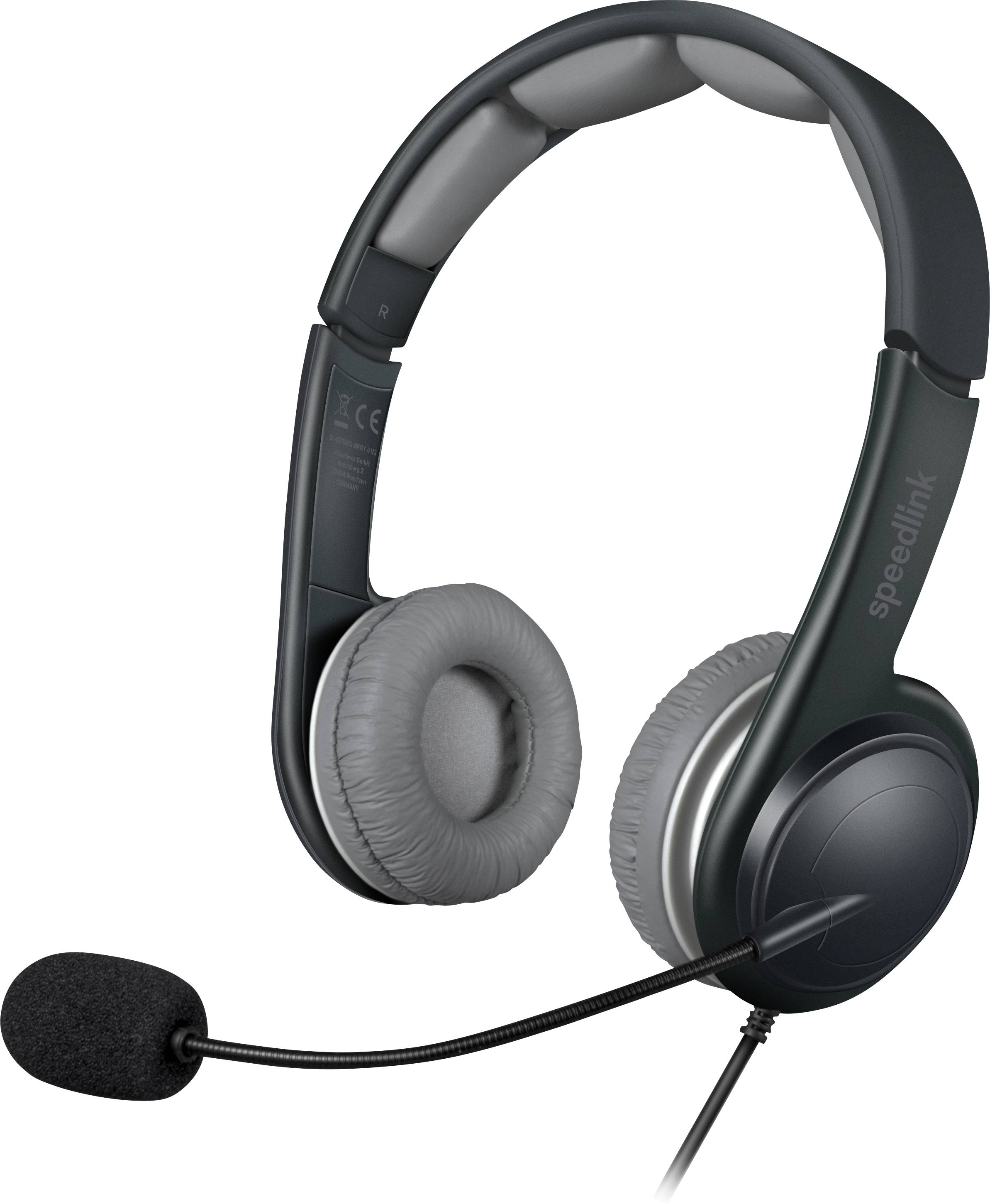 SpeedLink SL-870002-BKGY Computer On Ear Headset kabelgebunden Stereo Schwarz/Grau Lautstärkeregelung, Mikrofon-Stummschaltung