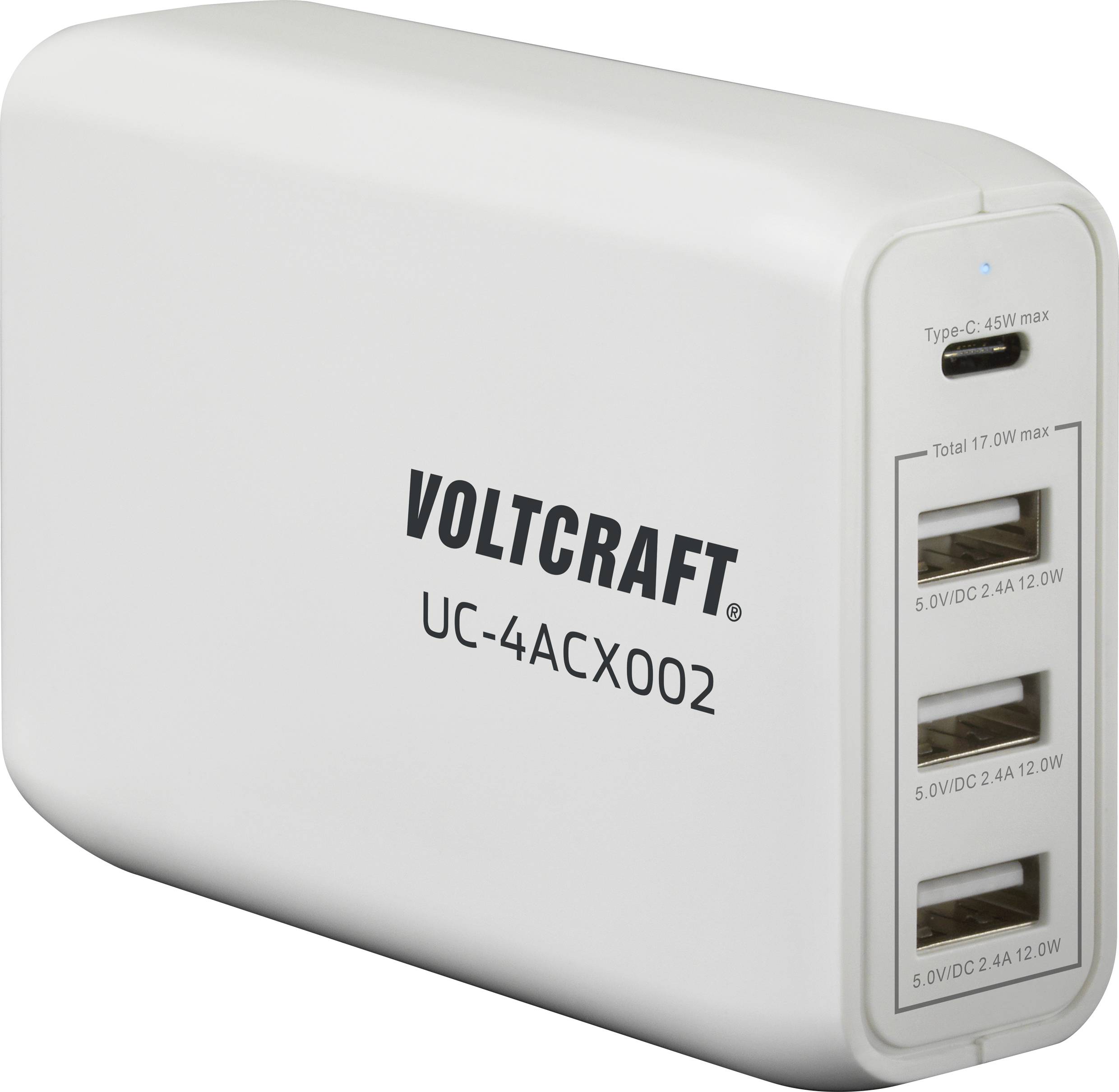VOLTCRAFT UC-4ACX002 USB Ladegerät 62W 1x USB-C®, 3x USB-A USB PD Weiß Innenbereich