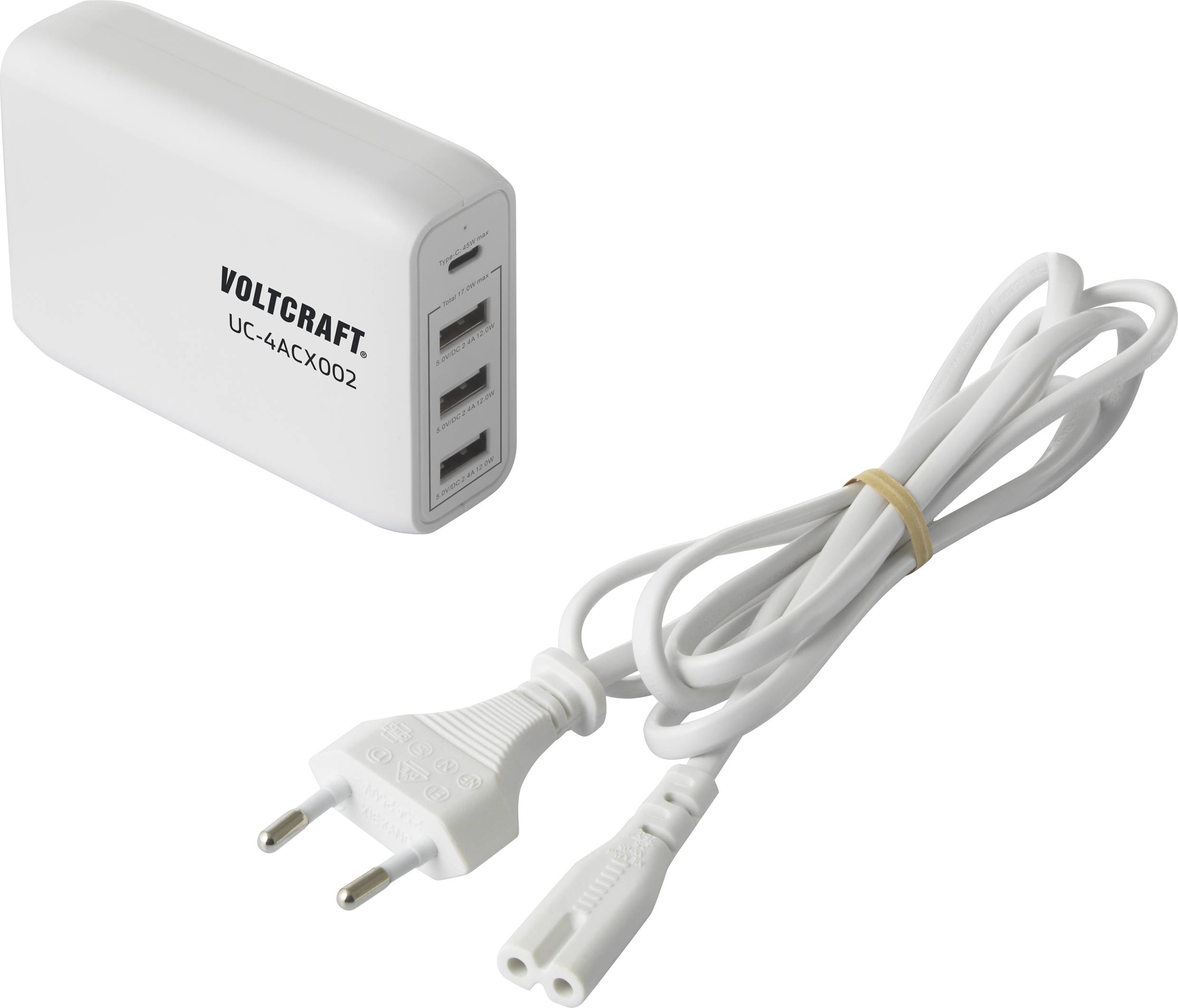 VOLTCRAFT UC-4ACX002 USB Ladegerät 62 W 1x USB-C®, 3x USB-A USB PD Weiß Innenbereich