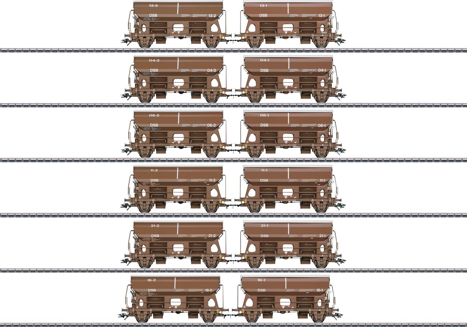Märklin 046309 Schwenkdachwagen Tdgrrs der Dänischen Staatsbahnen (DSB), 6 Paare