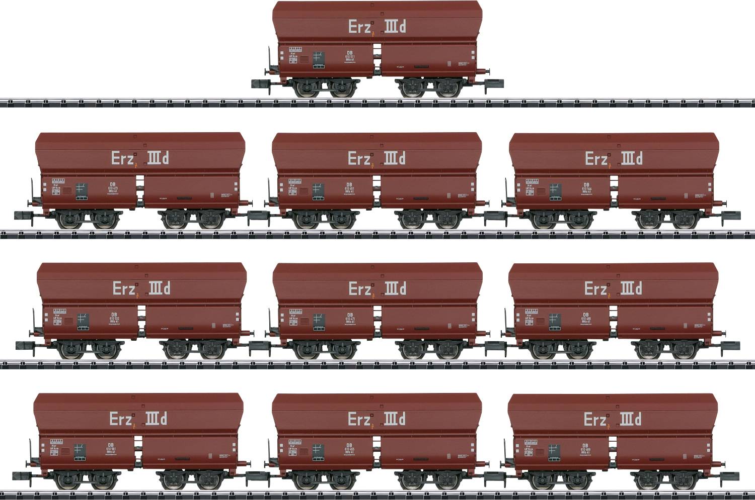 MiniTrix T15458 Display mit 10 Selbstentladewagen Erz IIId der DB