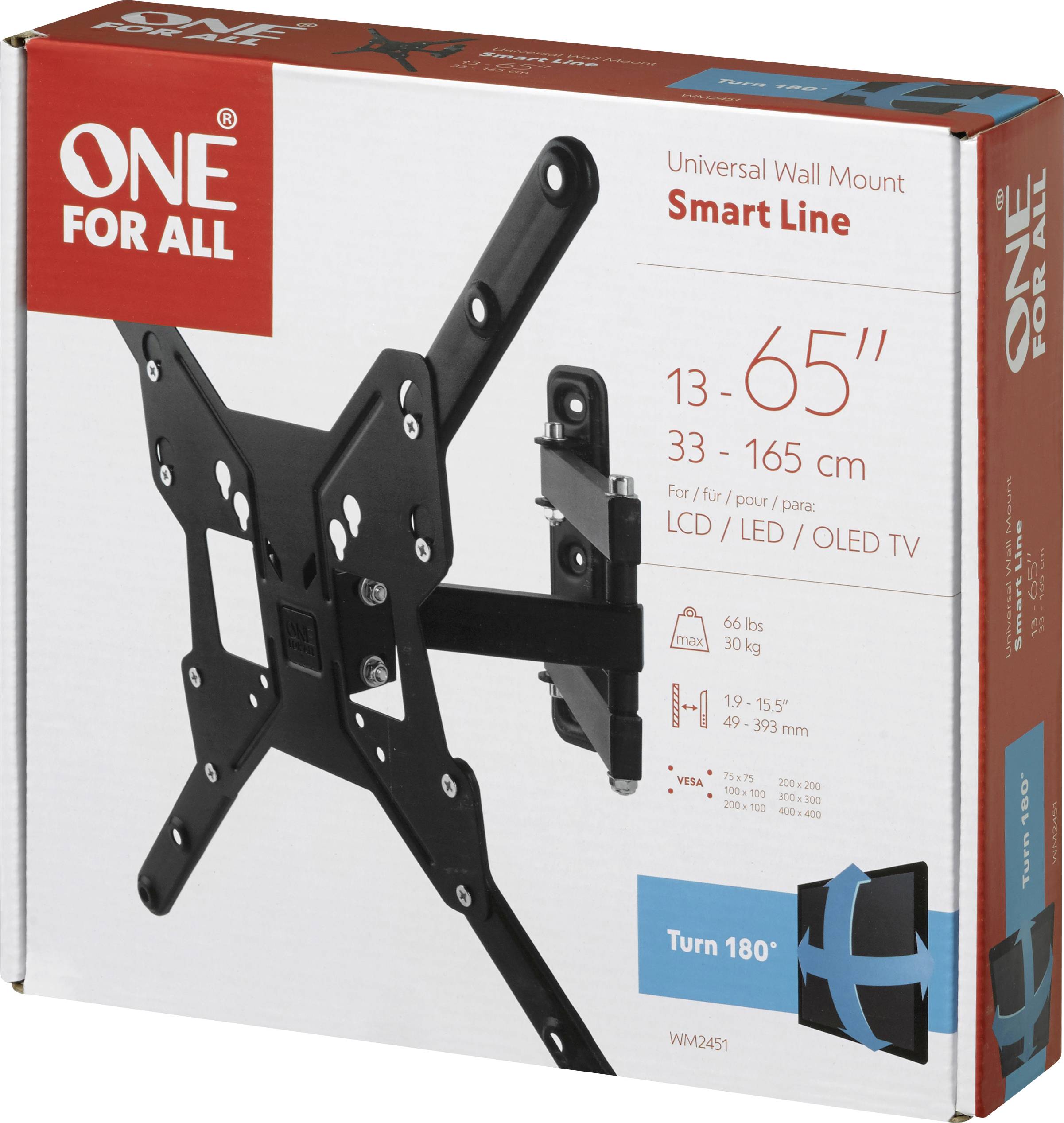 One For All WM 2451 TV-Wandhalterung 33,0 cm (13") - 165,1 cm (65") Drehbar, Neigbar, Ausziehbar, Schwenkbar