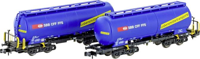 Hobbytrain H23483 N 2tlg. Silowagen Uacs blau "Lebensmittel" der SBB