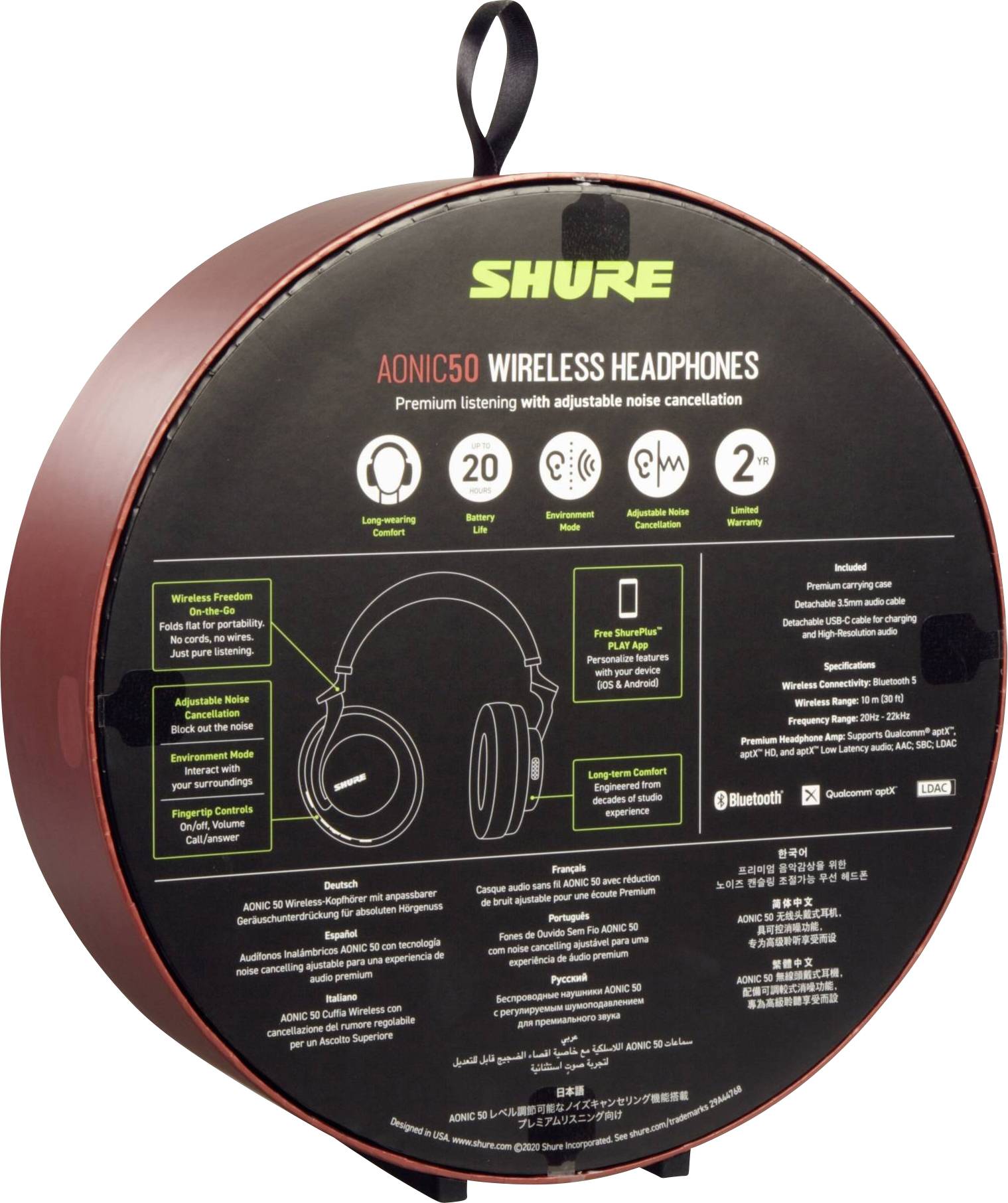 Shure AONIC 50 Over Ear Kopfhörer kabelgebunden, Bluetooth® Braun DAC Faltbar