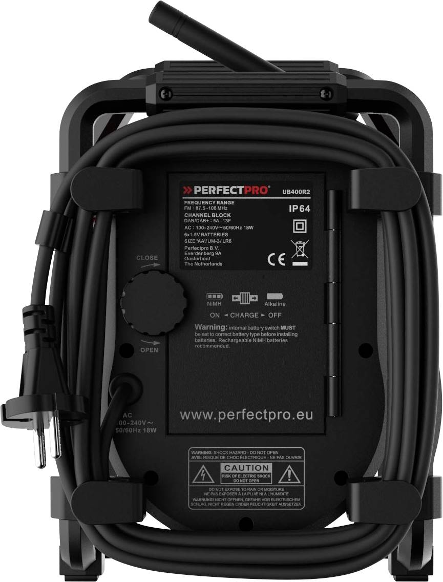 PerfectPro UBOX400R Baustellenradio DAB+, UKW Bluetooth®, AUX stoßfest Schwarz