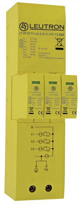 Leutron 381681 LT ZP ST T1+2+3/3+1-275-12.5kA Überspannungsschutzgerät Überspannungsschutz für: Verteilerschrank 50 kA 1 St.