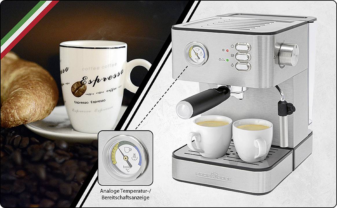 Profi Cook PC-ES 1209 Espressomaschine mit Siebträger Edelstahl 850W