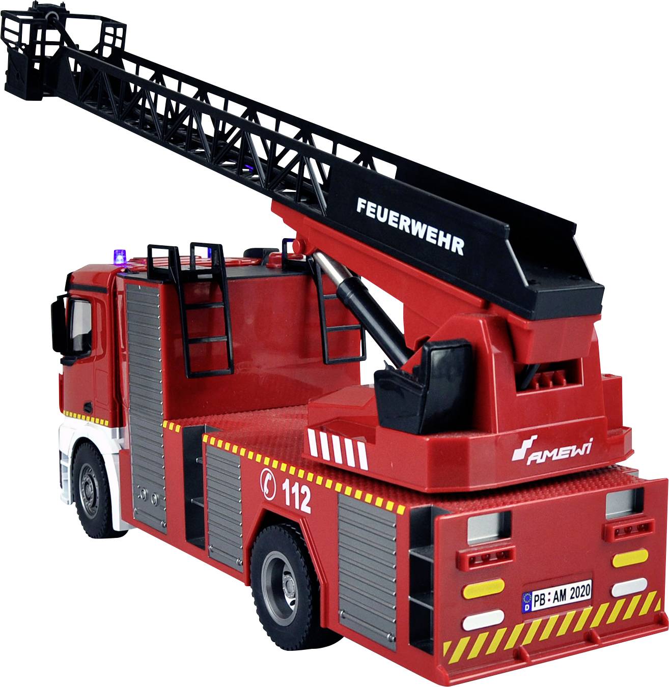 Amewi 22502 Mercedes-Benz Feuerwehr-Drehleiterfahrzeug - Lizenzfahrzeug 1:18 RC Modell-LKW 100% RtR inkl. Akku und Ladekabel