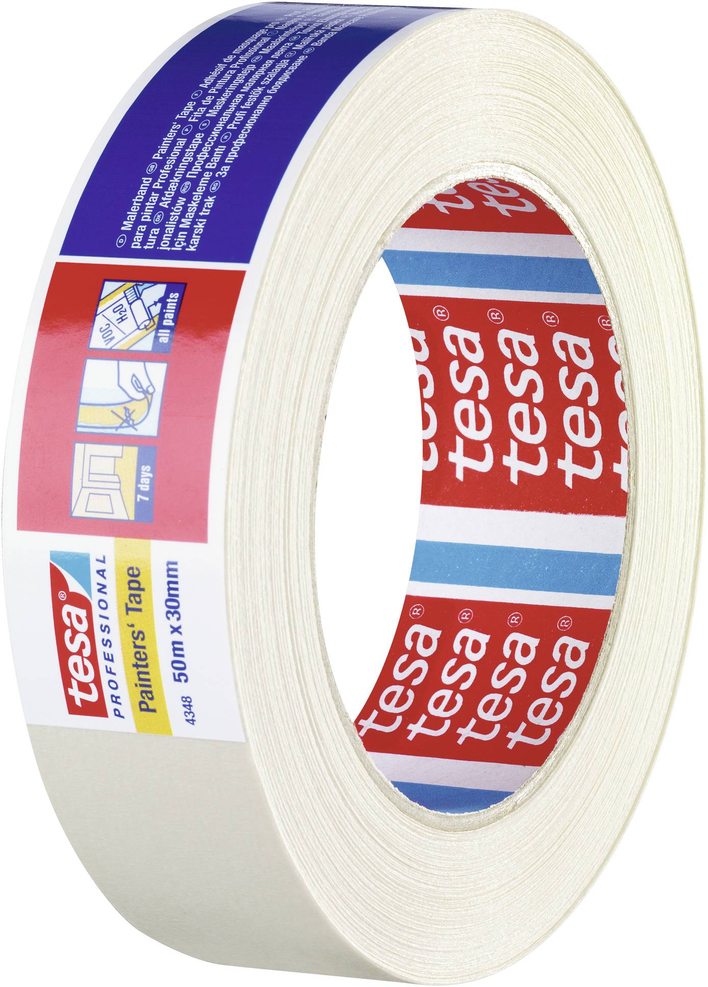 'tesa professional Painters Tape', weißes Abdeckband auf Rolle, 50m x 38mm, zum Schutz von Oberflächen beim Streichen.