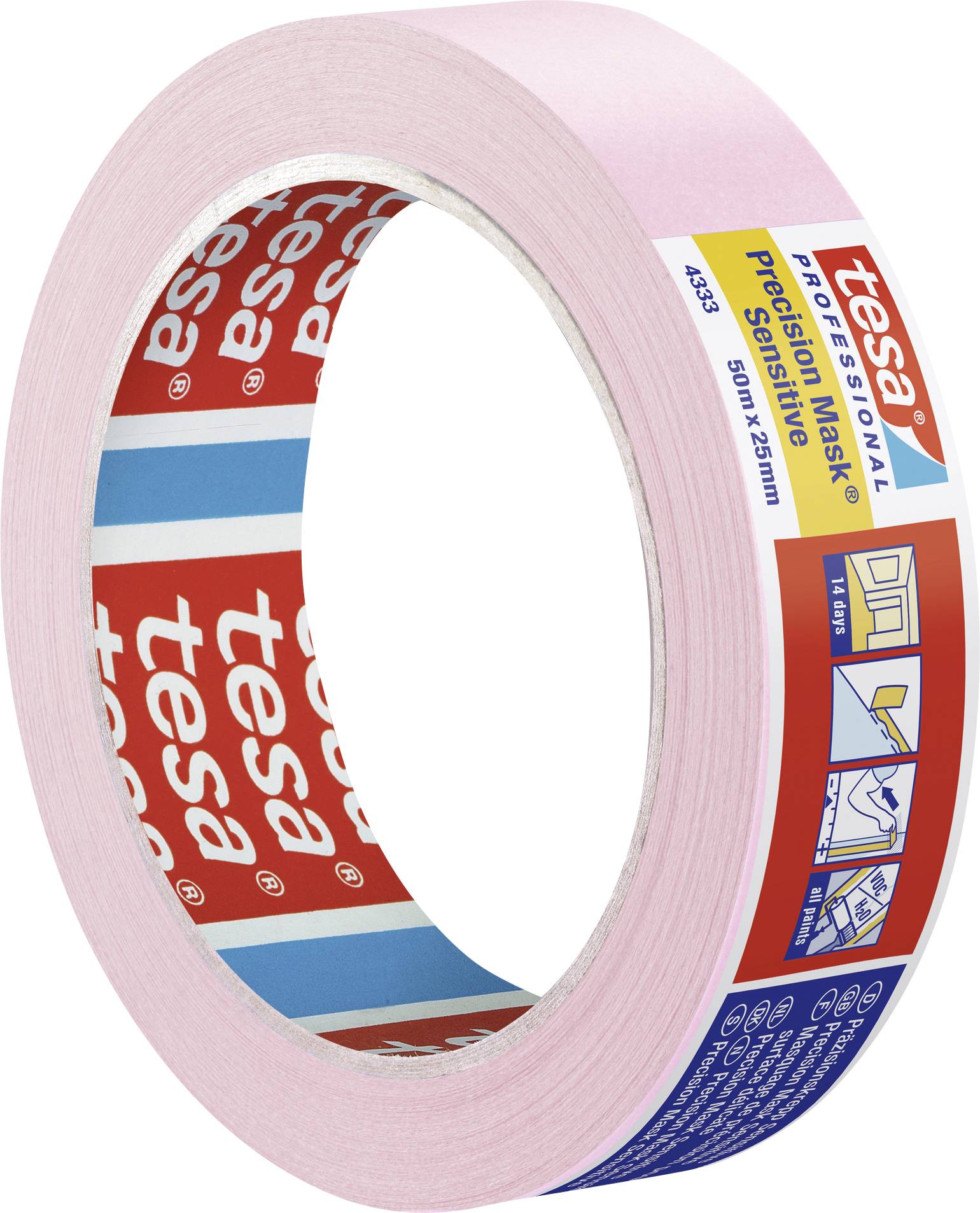 Rosa Abdeckband von Tesa, 50m x 25mm, für präzises Abkleben bei Malerarbeiten.
