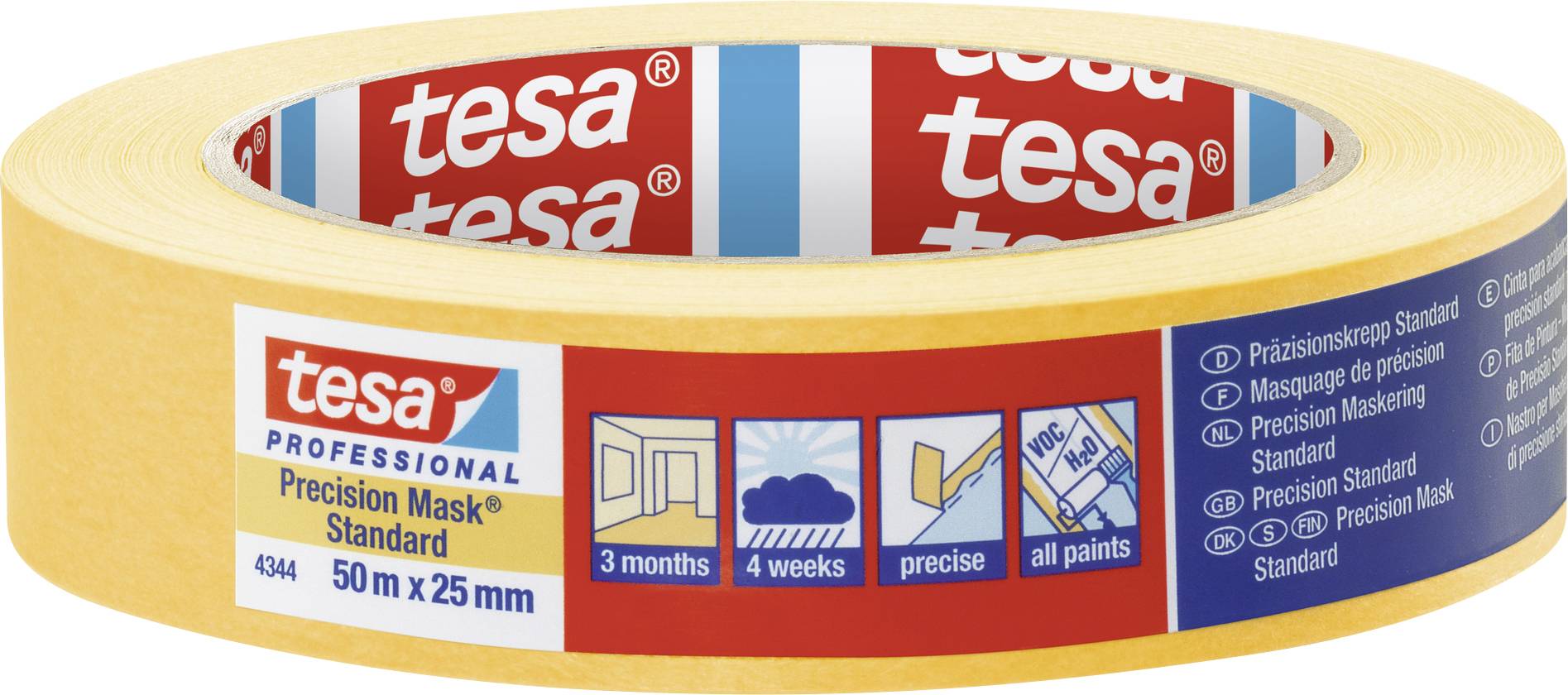 Tesa PRECISION STANDARD 04344-00003-00 Kreppband Präzisionskrepp® Gelb (L x B) 50m x 25mm 1St.