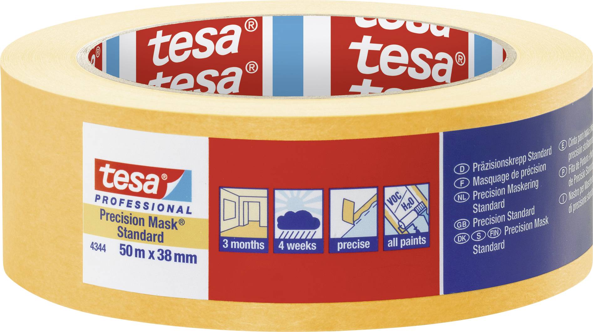 Tesa PRECISION STANDARD 04344-00001-00 Kreppband Präzisionskrepp® Gelb (L x B) 50m x 38mm 1St.