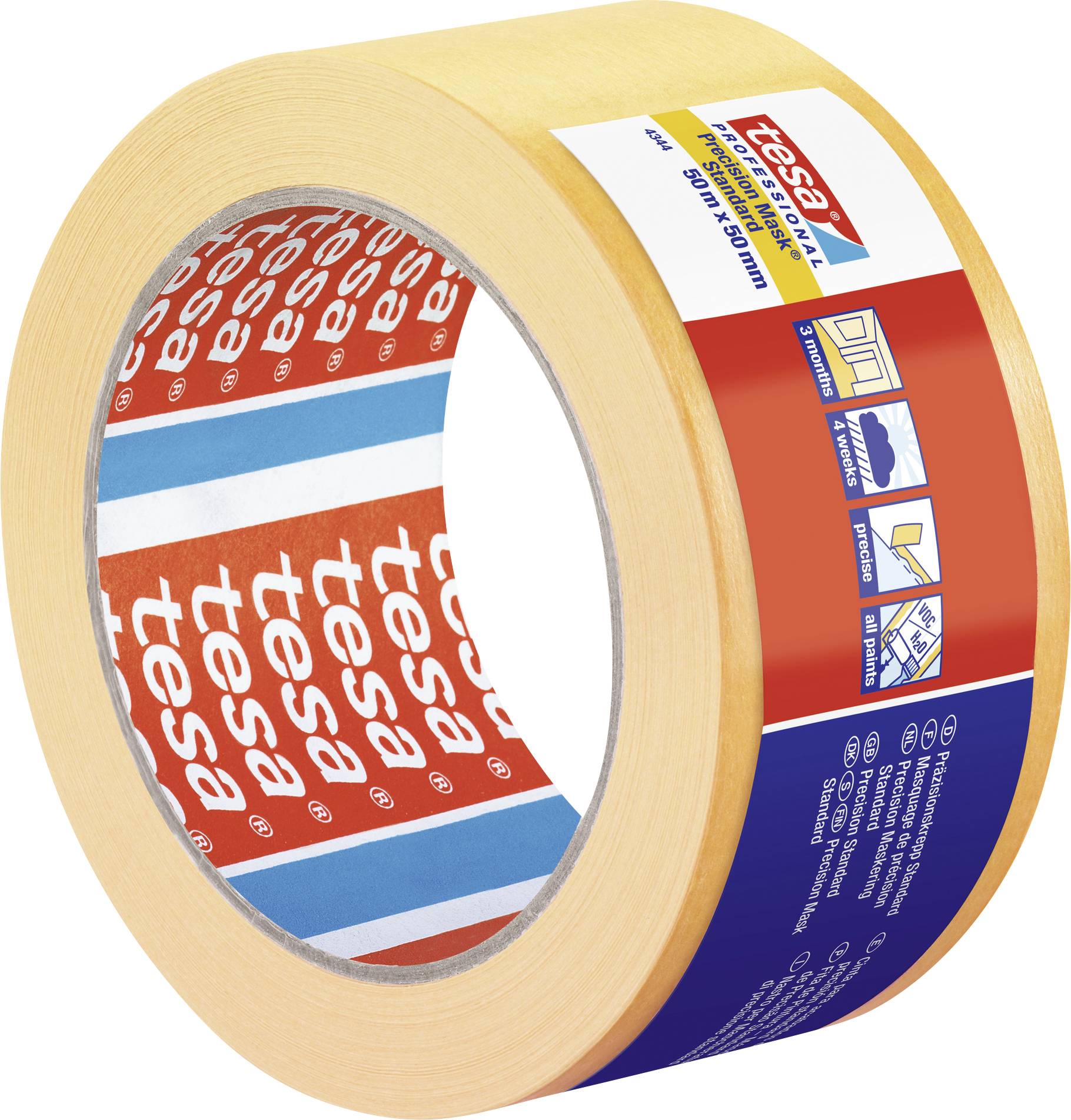 Kreppband, gelb, 50 m x 30 mm, hitzebeständig, für glatte Oberflächen und einfache Entfernung.