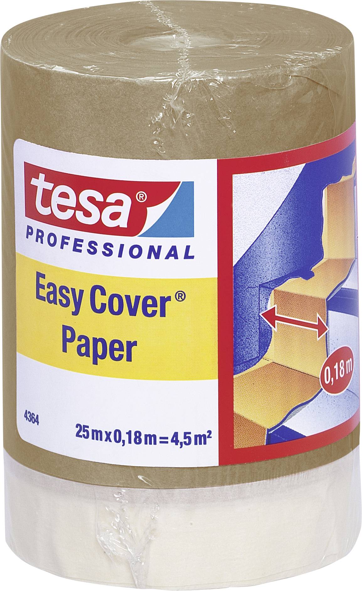 Rolle mit Tesa Easy Cover Paper, 25m x 0,18m. Abdeckmaterial für Malerarbeiten, schützt vor Farbspritzern und Schmutz.