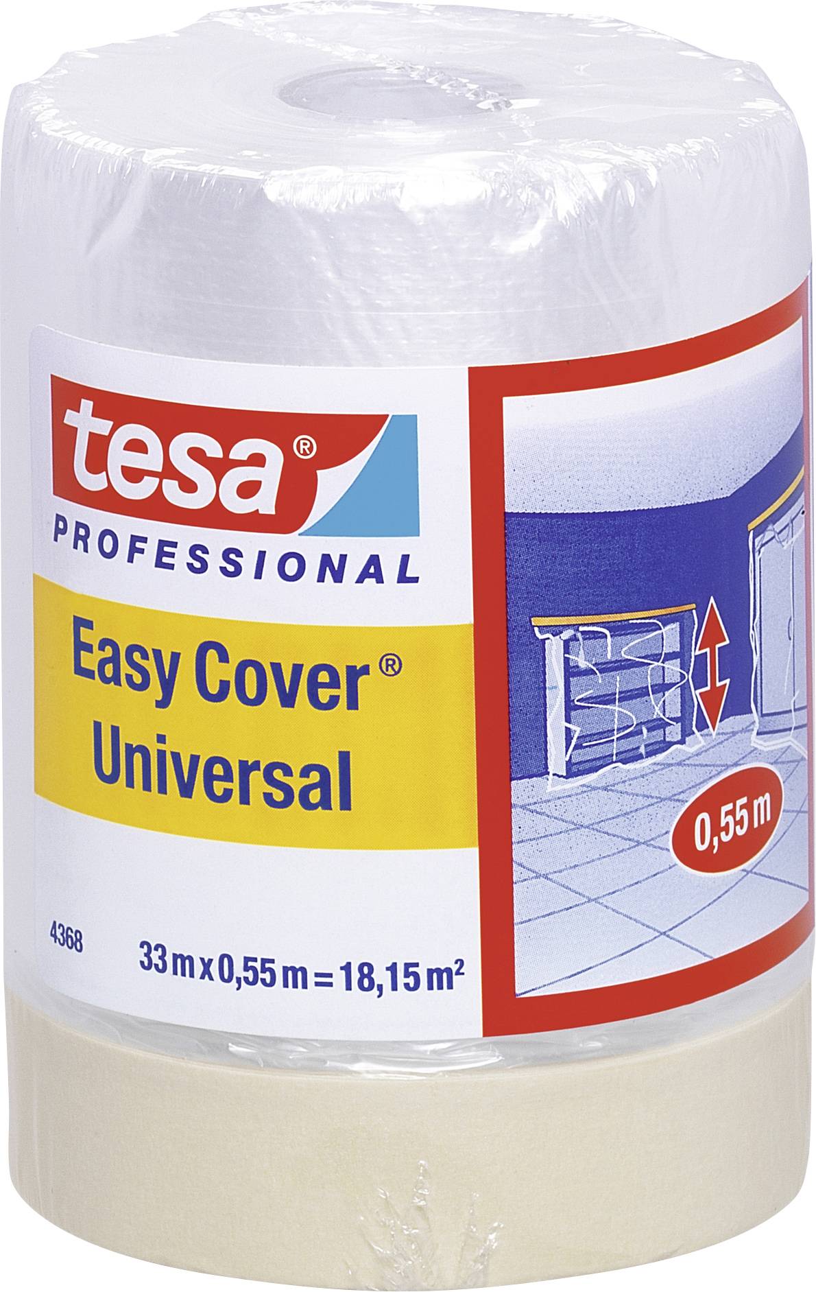 Rolle mit Abdeckfolie und Titel 'Easy Cover Universal', 33 m Länge, 0,55 m Breite. Verwendet zum Schutz beim Malen.