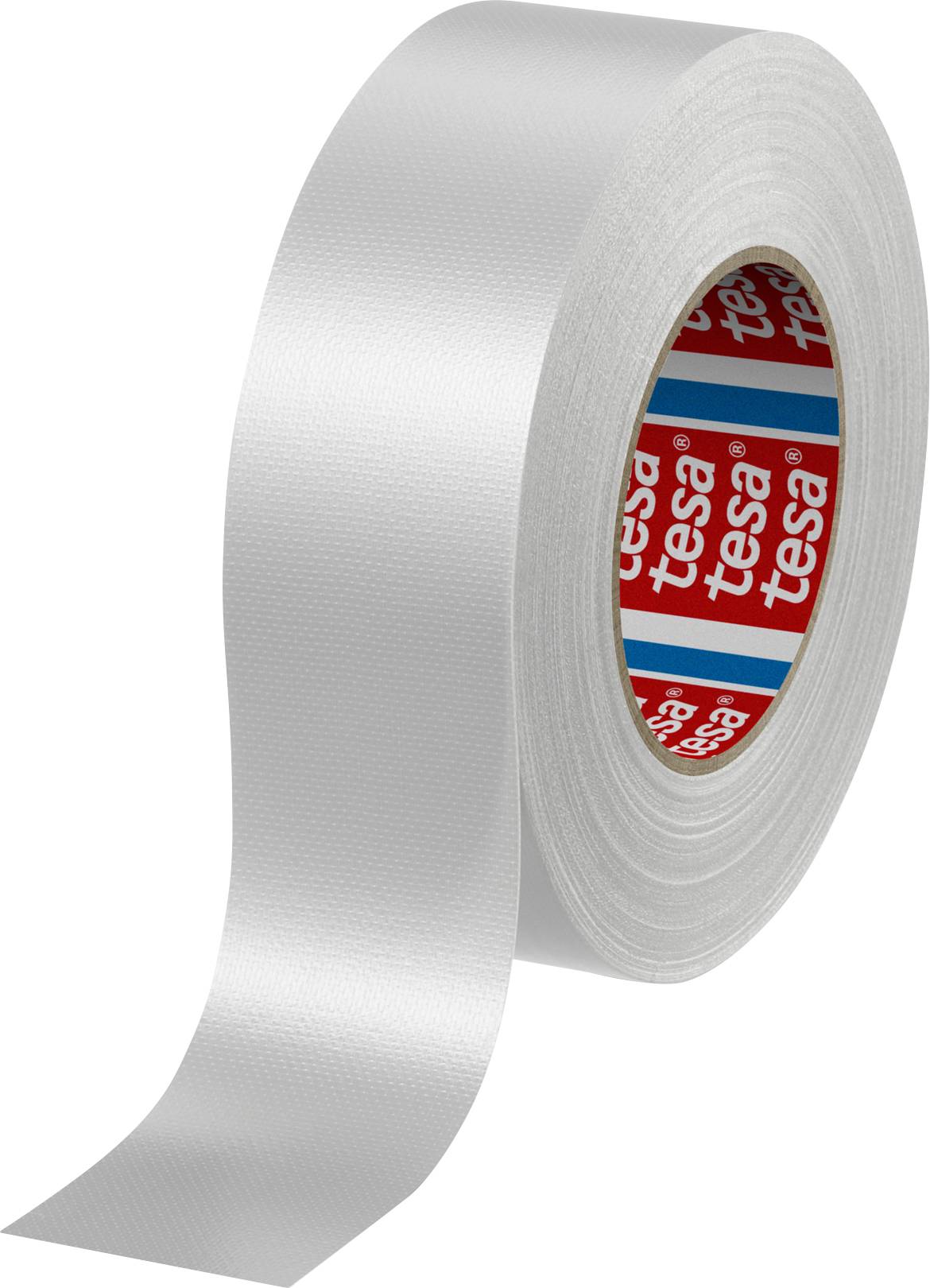 Eine Rolle silberfarbenes Klebeband mit der Markenaufschrift 'tesa' auf der Innenseite der Rolle.