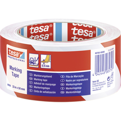 Tesa 60760-00088-15 Bodenmarkierungsband tesa® Professional Rot/Weiß (L x B) 33m x 50mm 1St.