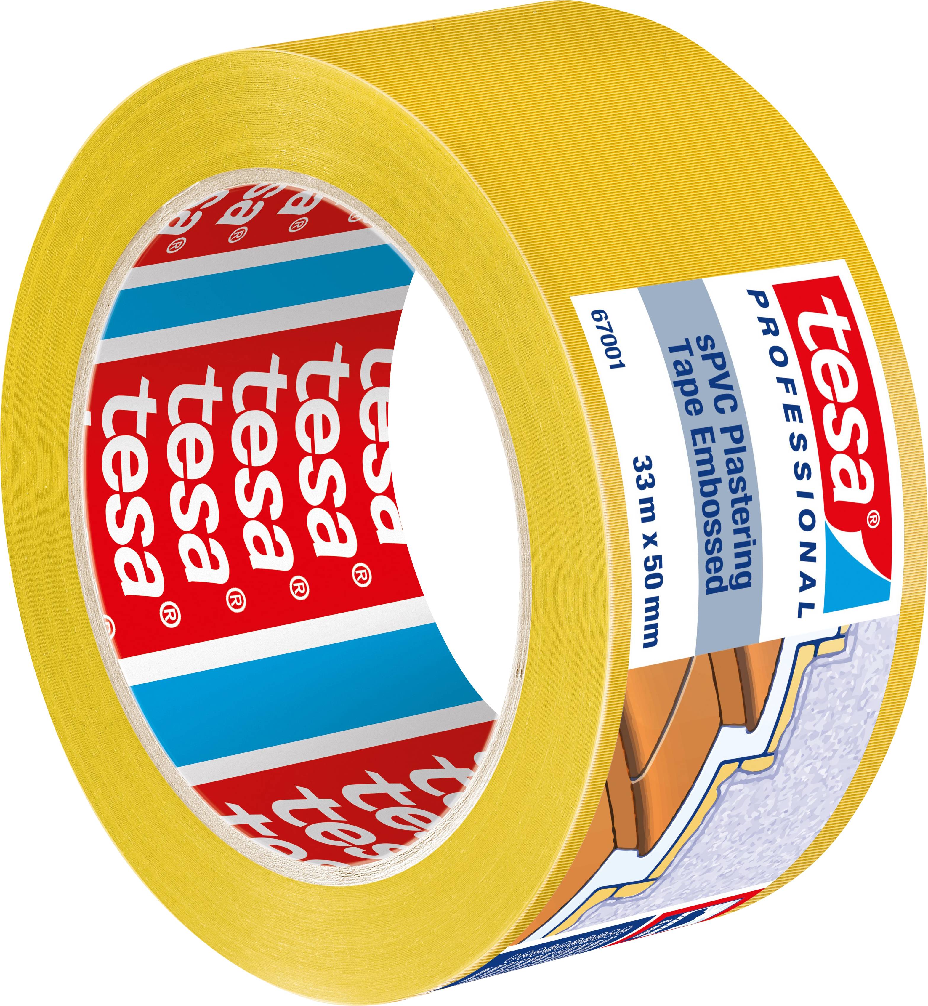 Gelbes Klebeband 'tesa Professional PVC Plastering Tape Embossed', 33 m x 50 mm, für professionelle Anwendungen.