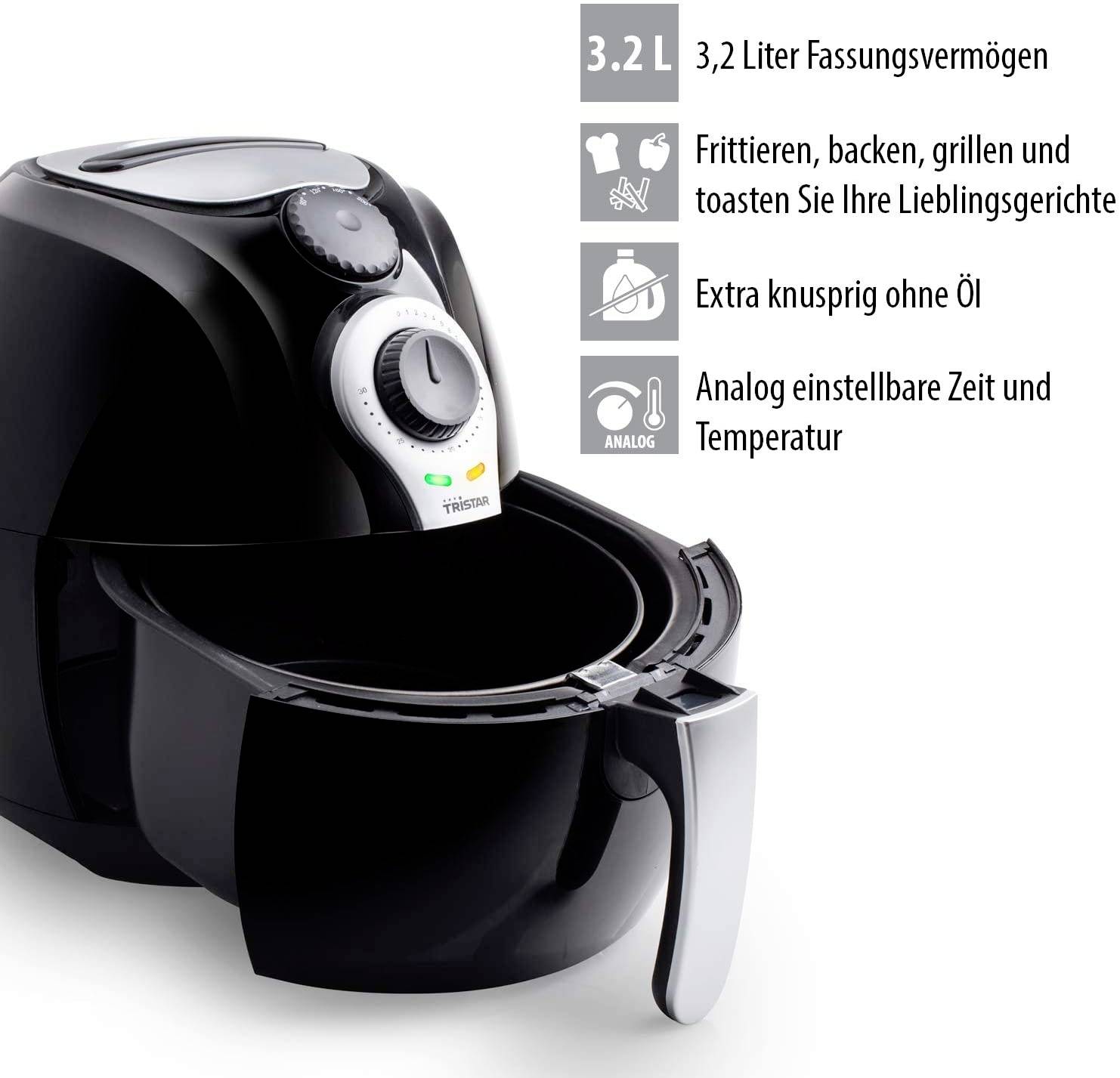 Tristar Crispy Heißluft-Fritteuse 1500 W Timerfunktion Schwarz