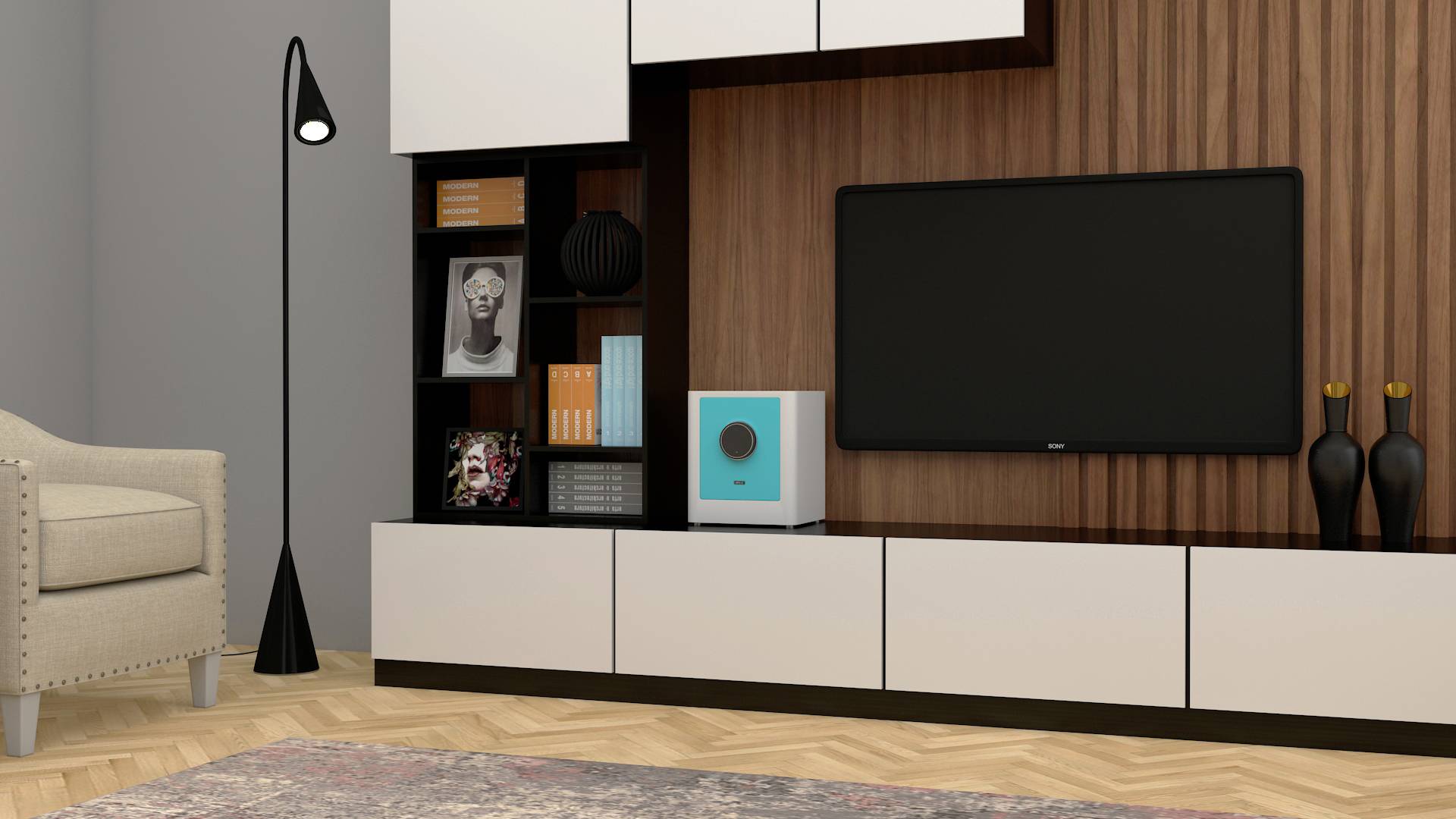 Basi 2020-0000-1013 mySafe Premium 350 Möbeltresor Zahlenschloss, Fingerabdruckschloss Weiß, Blau