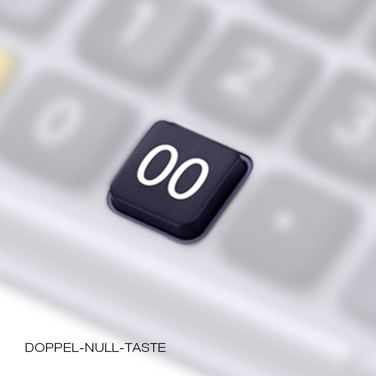 Doppelte Nulltaste auf einer Tastatur, hervorgehoben vor verschwommenem Hintergrund.