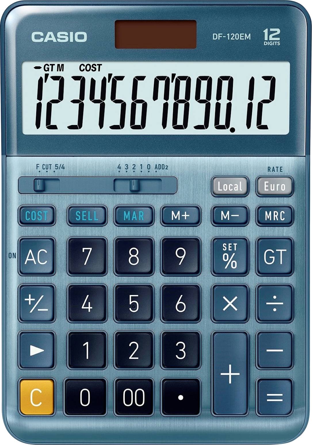 Casio DF-120EM Tischrechner Blau Display (Stellen): 12solarbetrieben (L x B) 126mm x 179mm