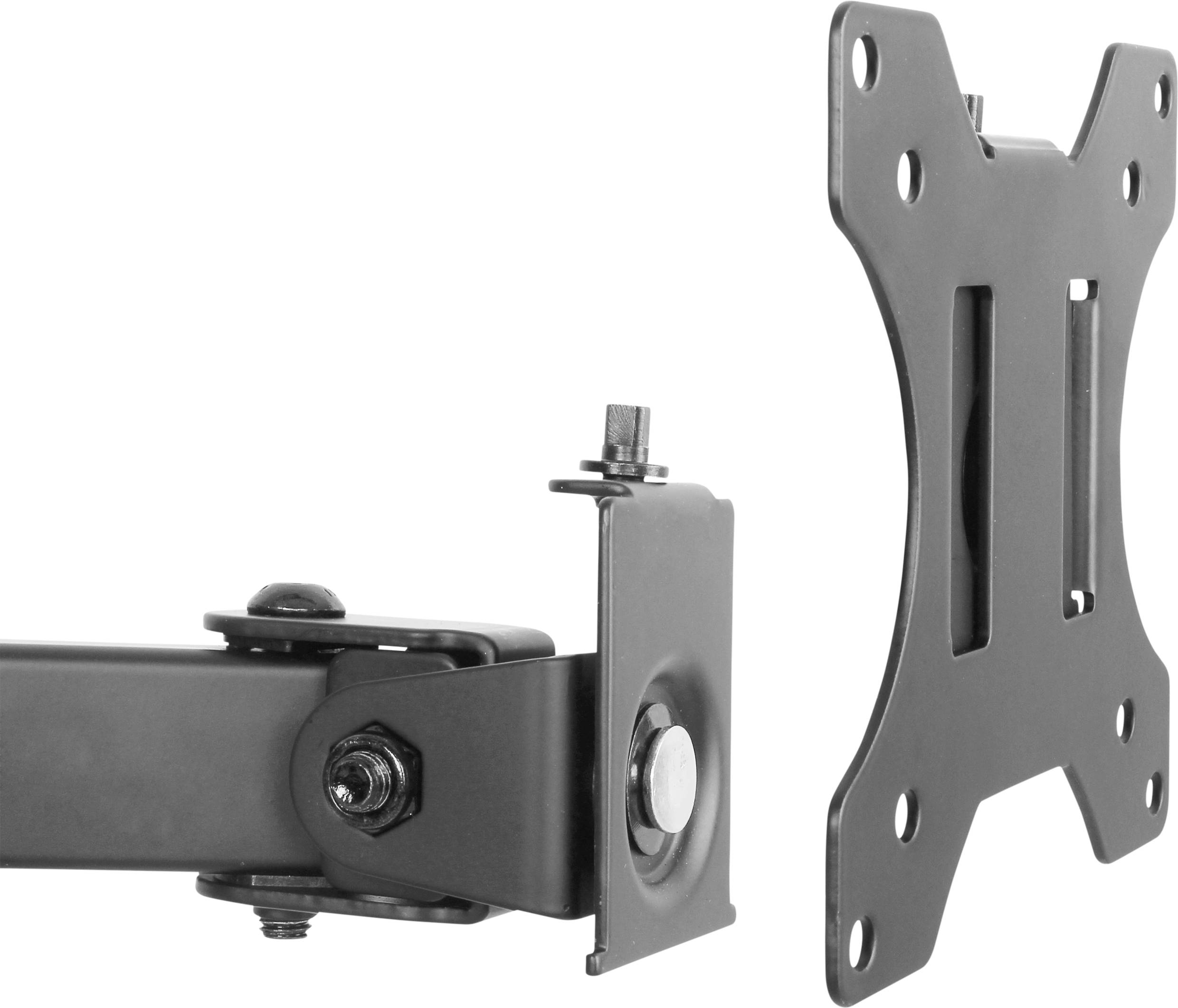 Metallhalterung für die Wandmontage eines Monitors oder Fernsehers, bestehend aus einem drehbaren Arm und einer VESA-Platte.