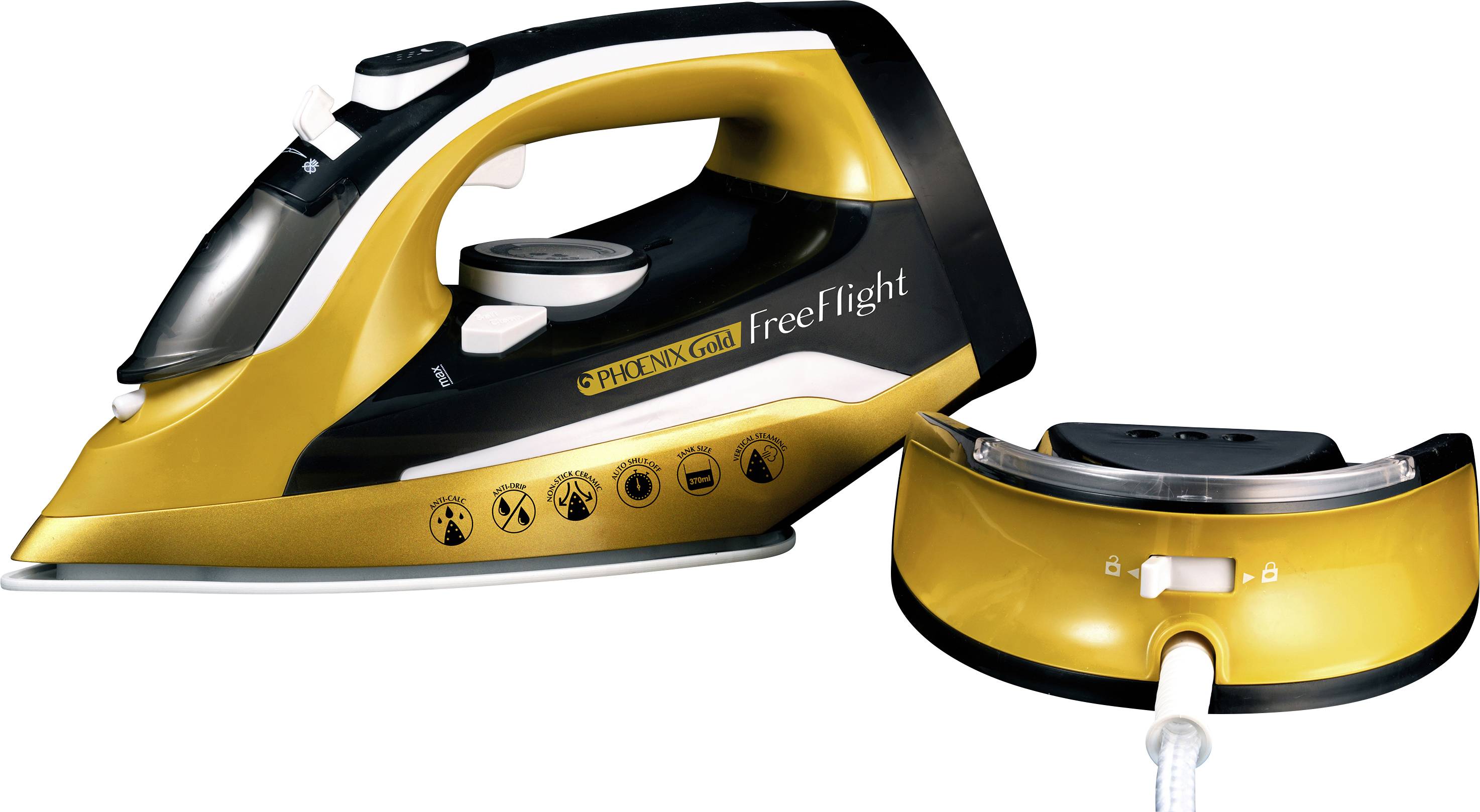 MediaShop Phoenix Gold® Free Flight Dampfbügeleisen Gold, Schwarz 2400 W