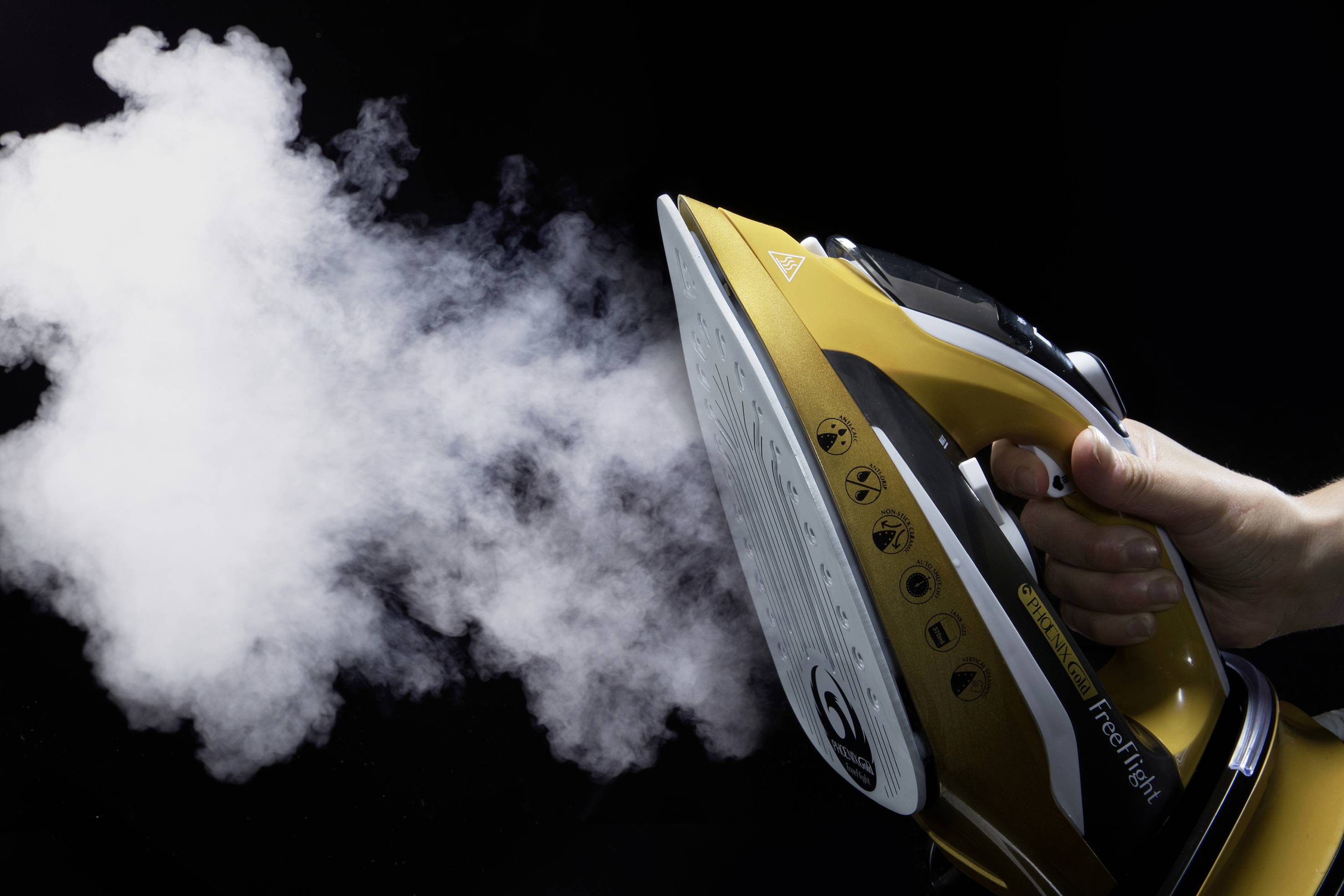 MediaShop Phoenix Gold® Free Flight Dampfbügeleisen Gold, Schwarz 2400 W