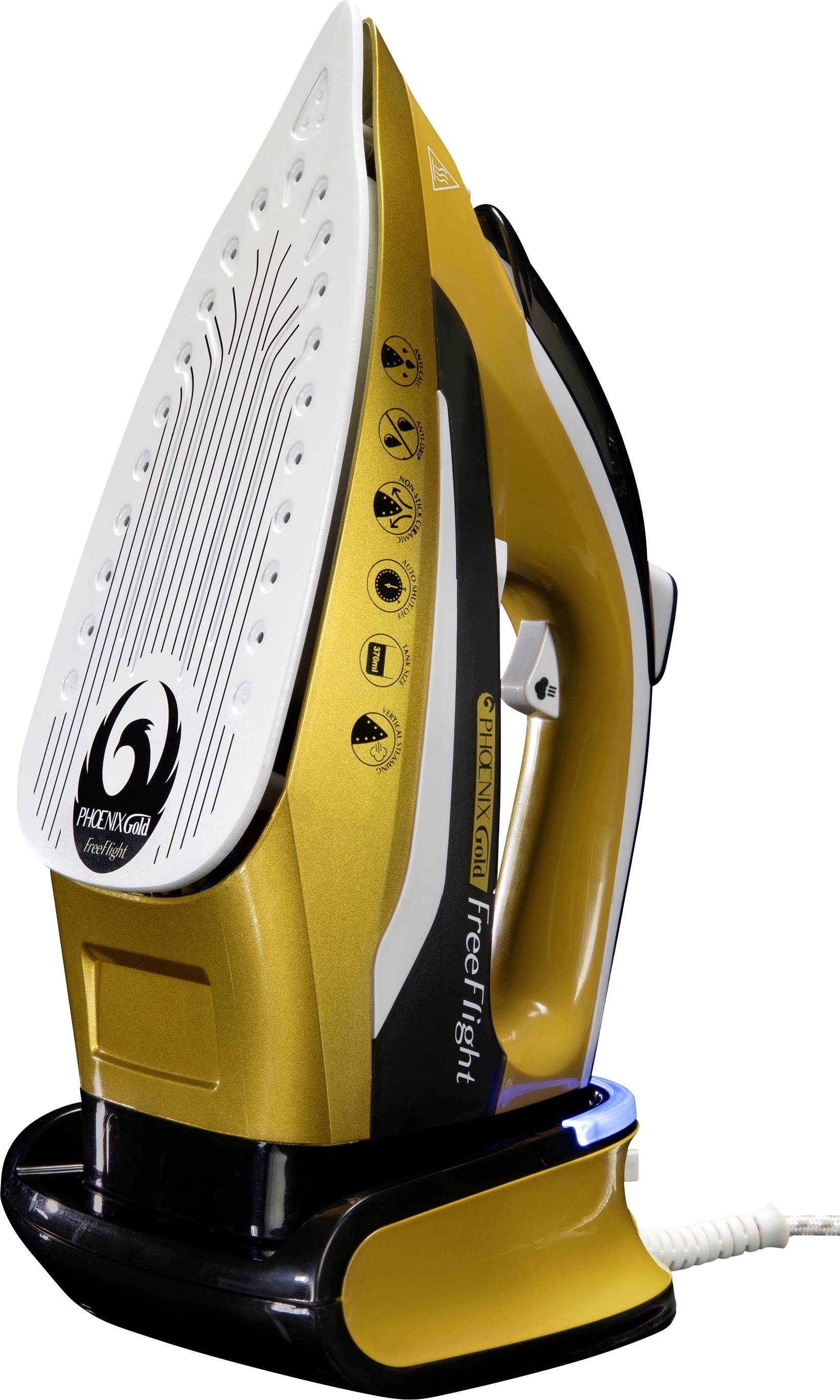 MediaShop Phoenix Gold® Free Flight Dampfbügeleisen Gold, Schwarz 2400 W