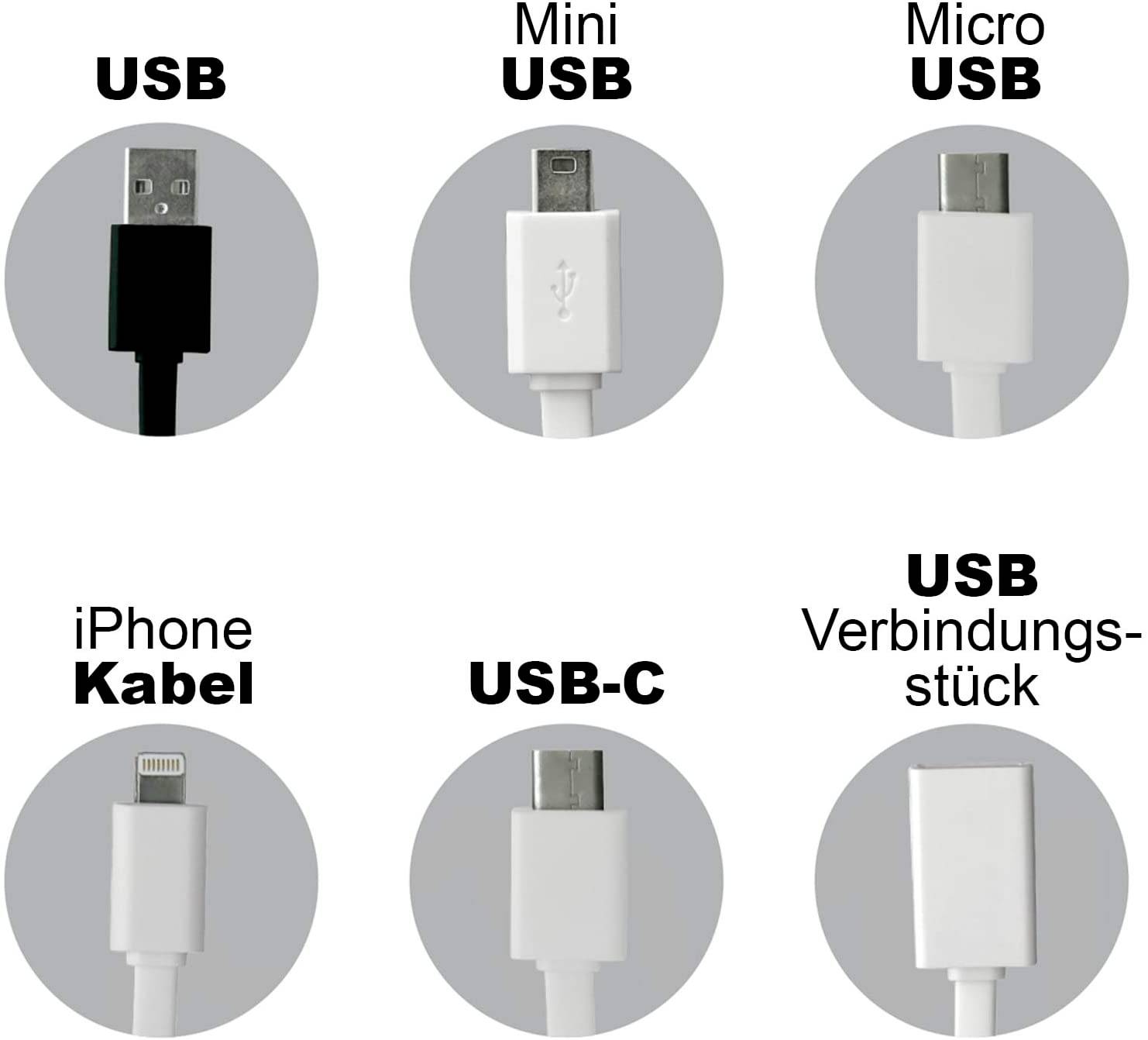 Eaxus 5in1 USB 2.0 Ladekbael mit Mini, Micro USB Stecker, Typ C, 8-pin, Kupplung Ladekabel