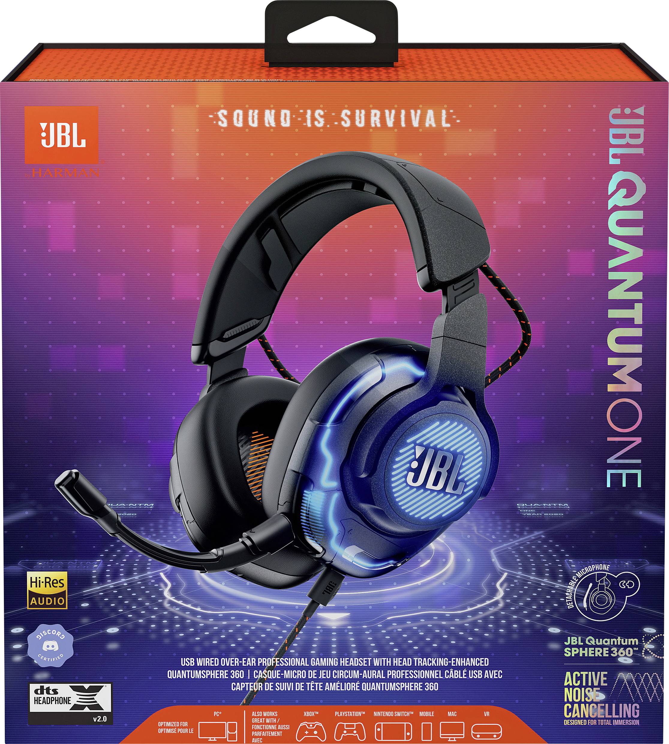 JBL QUANTUM ONE Over Ear Headset kabelgebunden Stereo Schwarz Mikrofon-Rauschunterdrückung, Noise Cancelling Lautstärkeregelung, Mikrofon-Stummscha