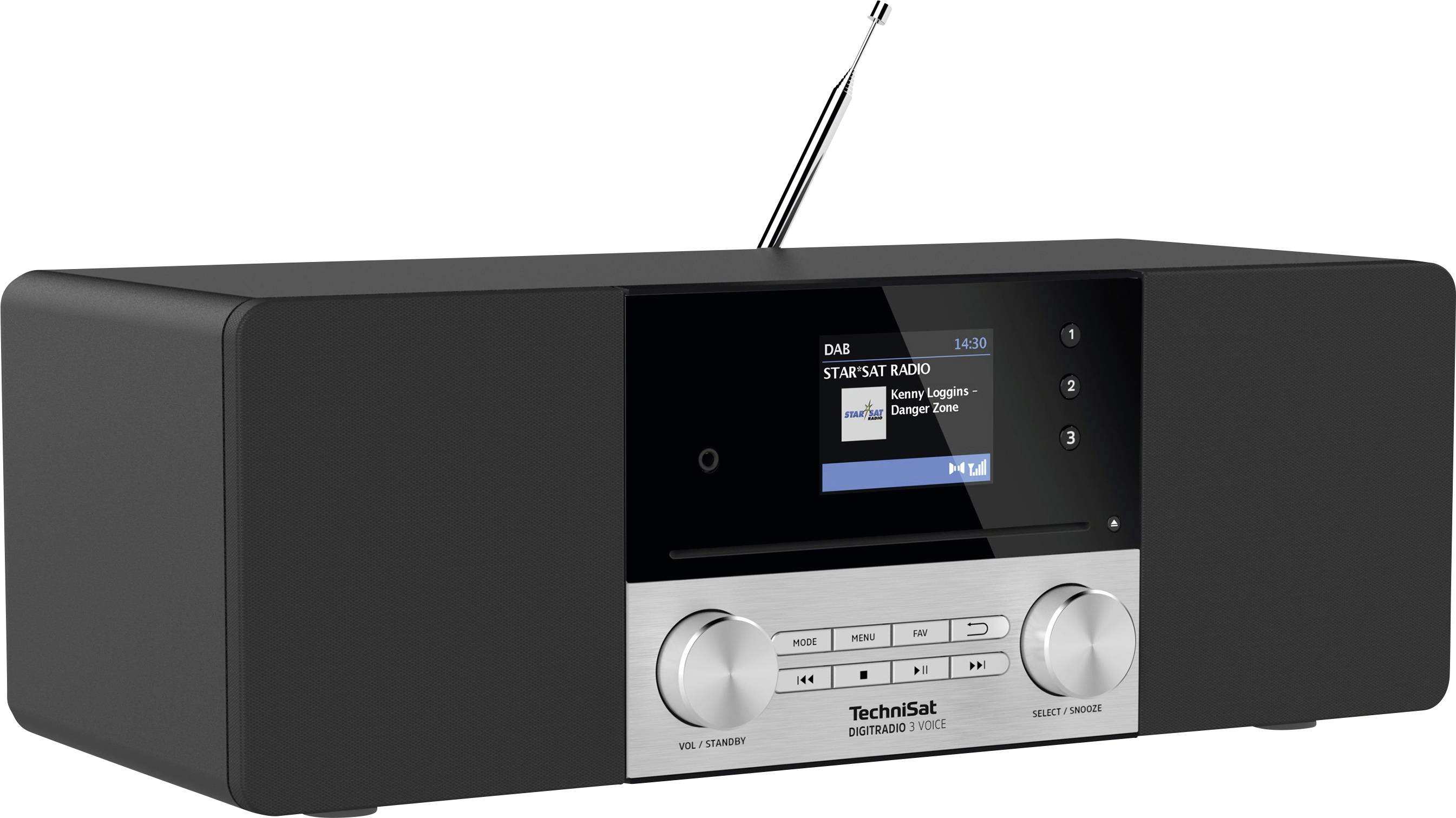 TechniSat DIGITRADIO 3 VOICE Tischradio DAB+, UKW AUX, CD, USB Akku-Ladefunktion, Barrierefrei, Inkl. Fernbedienung, Weckfunktion Schwarz