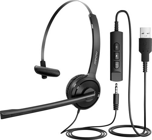 Mipow BH323A Headset USB, 3.5mm Klinke schnurgebunden On Ear Schwarz