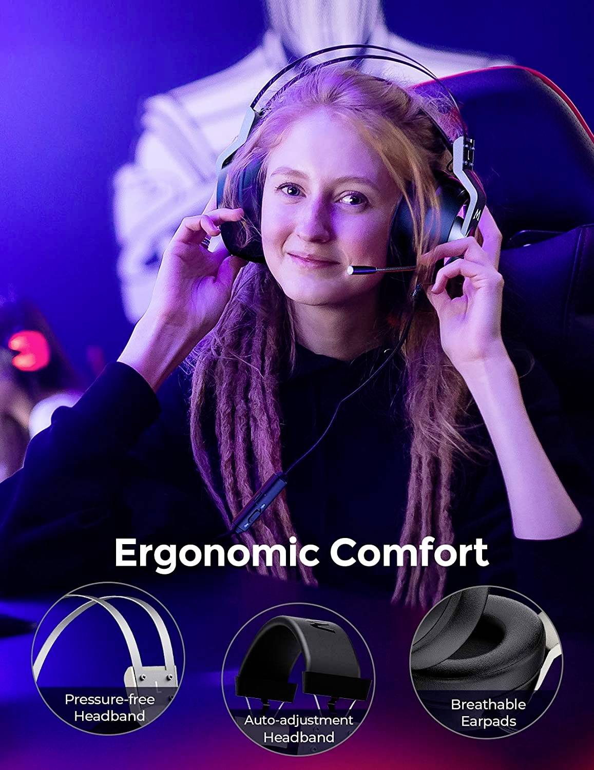 Mipow EG3 Pro Over Ear Headset kabelgebunden 7.1 Surround Schwarz Mikrofon-Rauschunterdrückung Mikrofon-Stummschaltung, Lautstärkeregelung Gaming