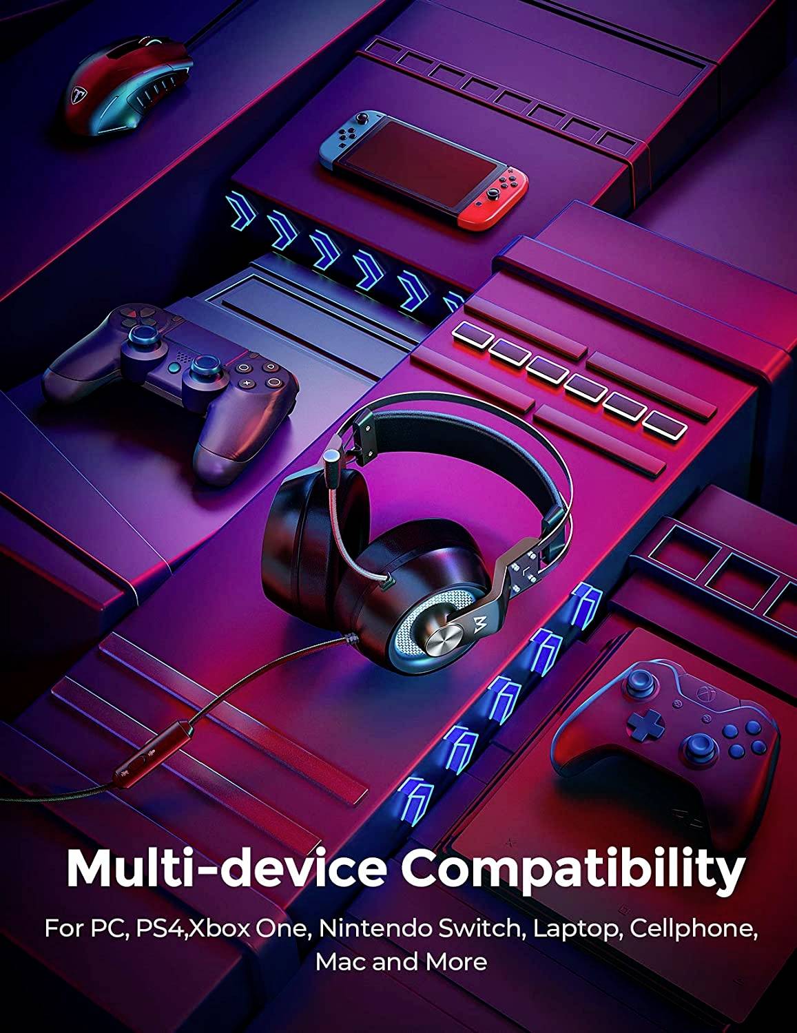 Mipow EG3 Pro Over Ear Headset kabelgebunden 7.1 Surround Schwarz Mikrofon-Rauschunterdrückung Mikrofon-Stummschaltung, Lautstärkeregelung Gaming