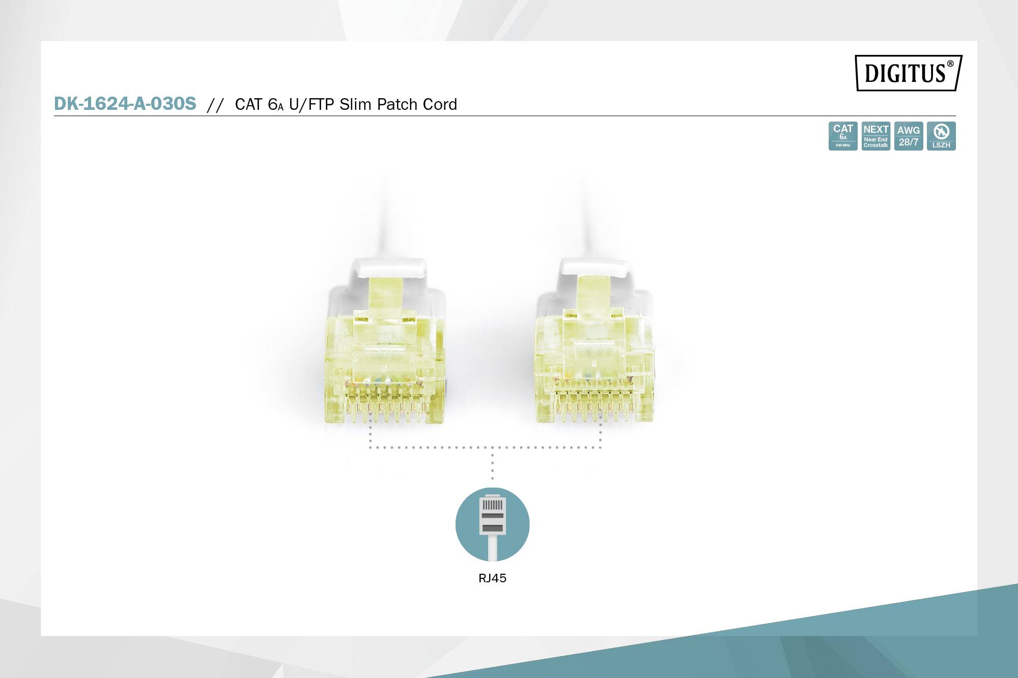 Digitus DK-1624-A-030S RJ45 Patchkabel CAT 6a U/FTP 3.00 m Grau Geschirmt, Halogenfrei, doppelt geschirmt 1 St.