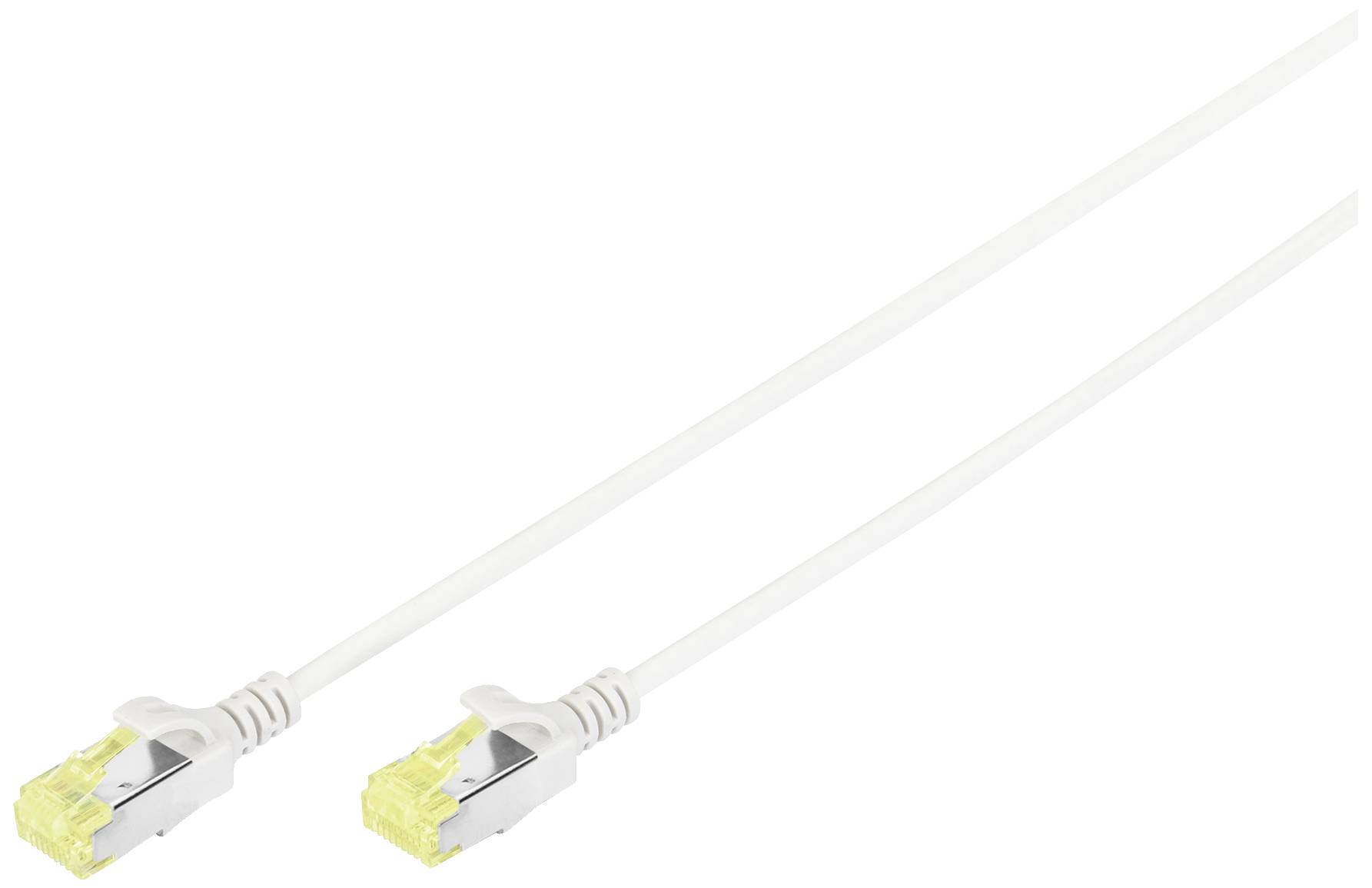 Ein weißes Ethernet-Kabel mit zwei RJ45-Steckern ist abgebildet.