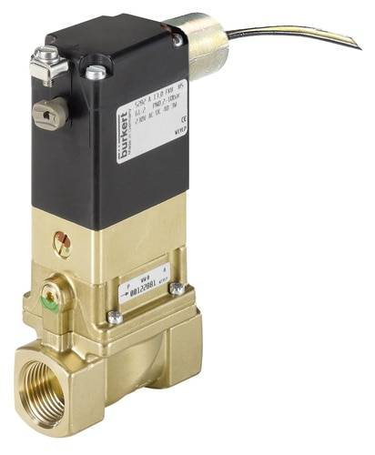 Ein Magnetventil mit elektrischen Anschlüssen und einem Messingschaft. Wird in industriellen Anwendungen zur Steuerung von Flüssigkeits- oder Gasfluss verwendet.