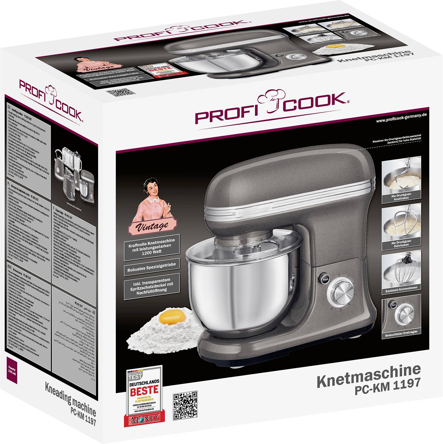 Profi Cook PC-KM 1197 anthrazit Küchenmaschine 1200 W Anthrazit