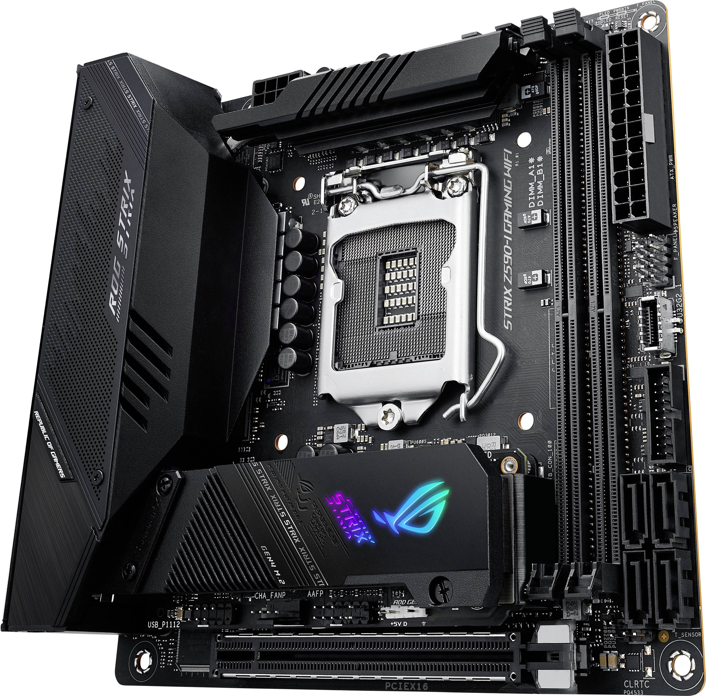 Asus ROG STRIX Z590-I GAMING WIFI Mainboard Sockel (PC) Intel® LGA 1200 Formfaktor (Details) Mini-ITX Mainboard-Chipsatz Intel® Z590