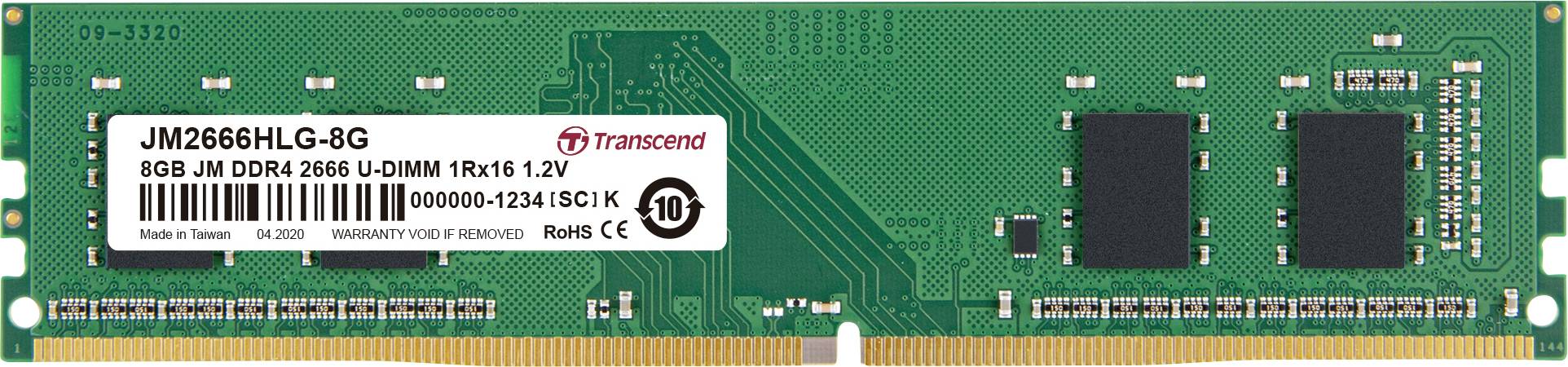 Transcend JetRAM PC-Arbeitsspeicher Modul DDR4 8 GB 1 x 8 GB Non-ECC 2666 MHz 288pin DIMM CL19 JM2666HLG-8G