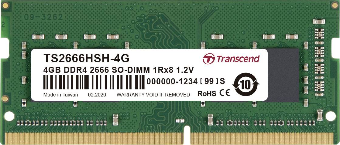 Transcend Laptop-Arbeitsspeicher Modul DDR4 4 GB 1 x 4 GB Non-ECC 2666 MHz 260pin SO-DIMM CL19 TS2666HSH-4G
