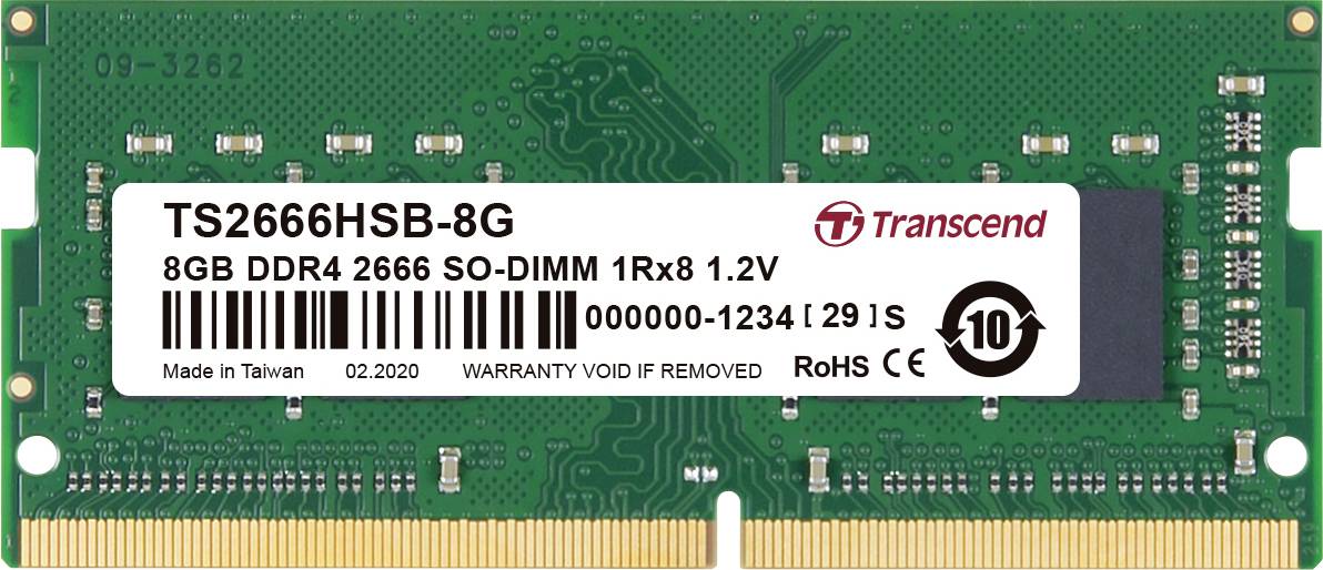 Transcend TS2666HSB-8G Laptop-Arbeitsspeicher Modul DDR4 8 GB 1 x 8 GB 2666 MHz 260pin SO-DIMM CL19 TS2666HSB-8G